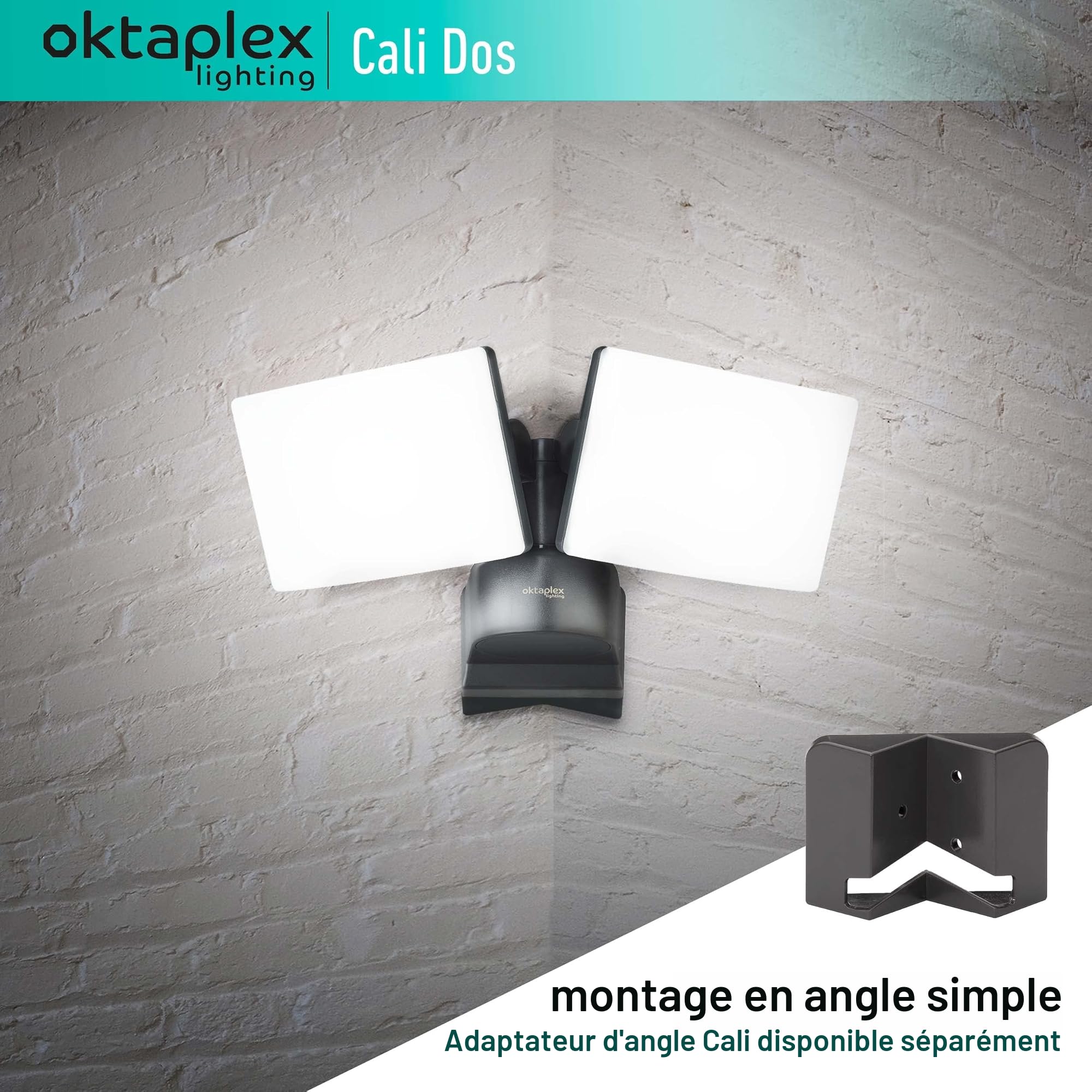 Oktaplex Projecteur LED extérieur Cali Dos 40W 2 têtes | Projecteur mural extérieur IP65, 3000K blanc chaud, projecteur anthracite