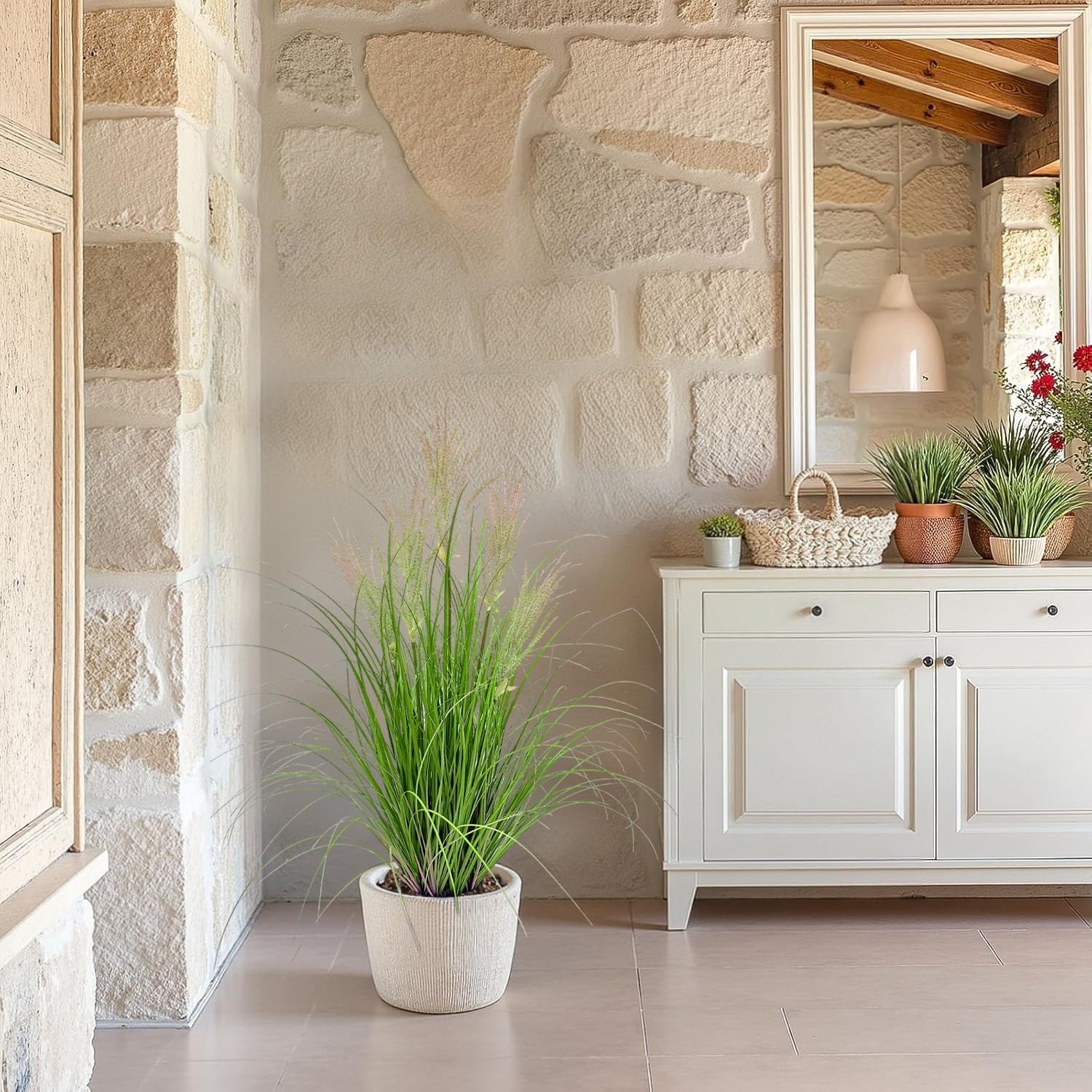 36" Tall Artificial Grass Plants in Pots – 2 Pack Realistic Faux Greenery for Indoor Home & Office Decor, Decorative House Plants for Living Room, Bedroom, or Entryway, Perfect Housewarming Gift