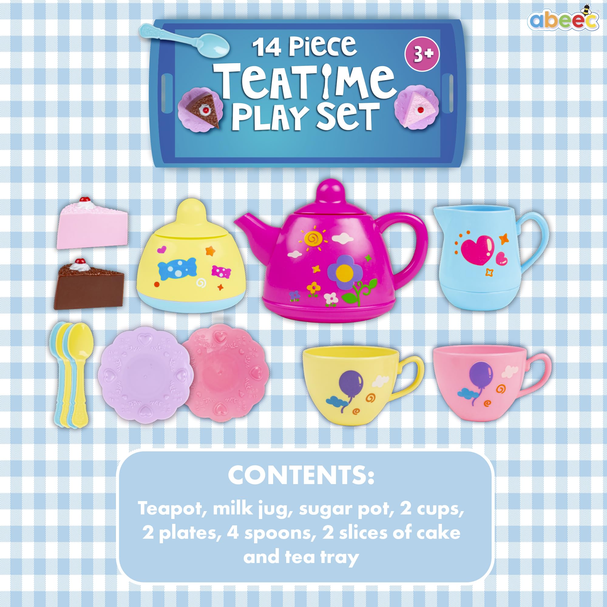 Abeec Tea Set for Toddlers 14 Pc With Teapot, Ideal Kitchen Set for Preschool Nursery, Role Play - Image 2