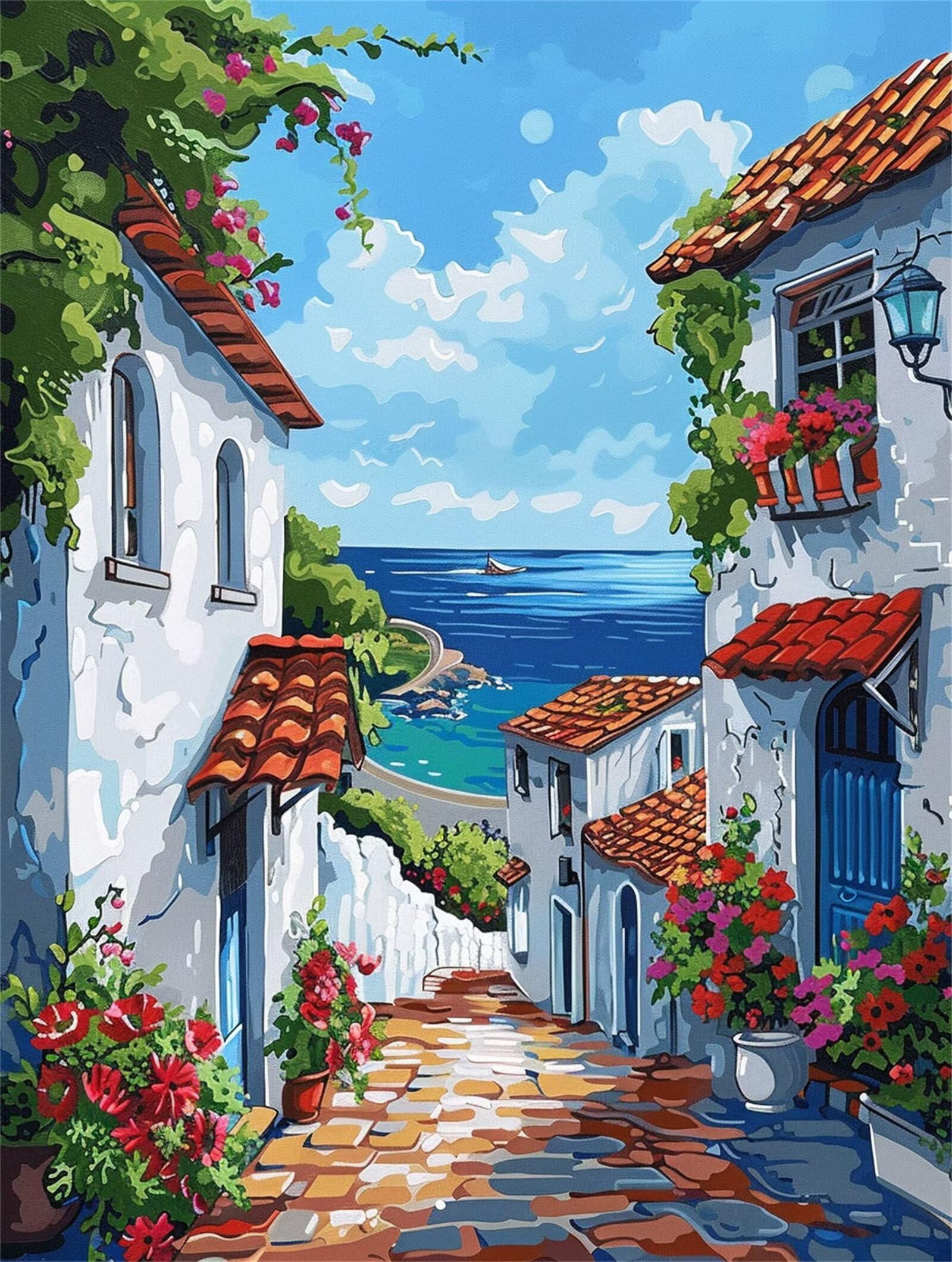 Dipingere con i Numeri Adulti blu, mare Dipingere con i Numeri Bambini DIY Kit, Set Premium con Pennelli, Decorazione Casa & Creativo Regalo di Compleanno, Attività di Tempo libero 70x95cm z-238