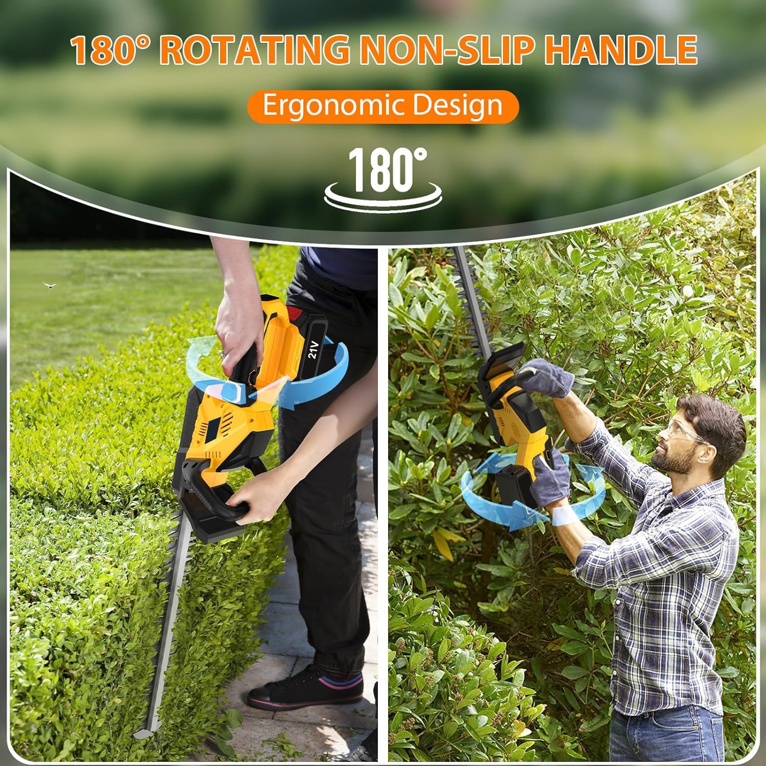 Tamaño Seto Batería,Cortasetos Inalámbrico De 21 V | con Batería De 2000 Mah Y Cargador Rápido,Velocidad De 2000 RPM,Doble Cuchilla De Corte, para Arbustos, Jardín, Césped