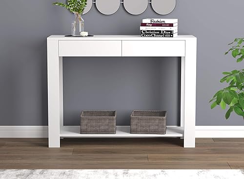 Miniatura 2 de Safdie & Co. - Mesas consola blancas para entrada, mesa consola bohemia con cajón y estante, uso como mesa de entrada, escritorio de maquillaje