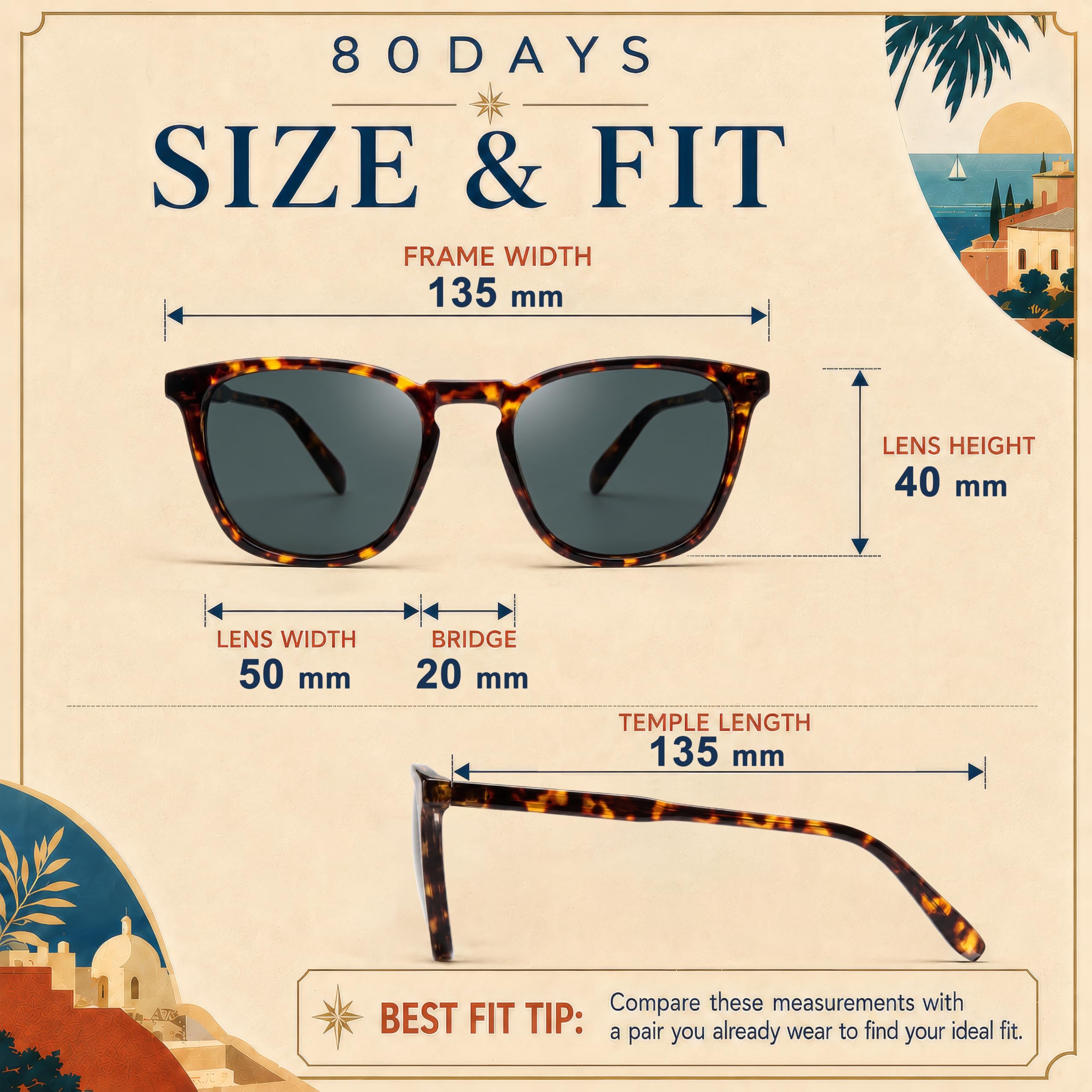 80Days Occhiali da Sole Squadrati per Uomo e Donna – UV400, Linea Sottile, Eleganza Senza Tempo