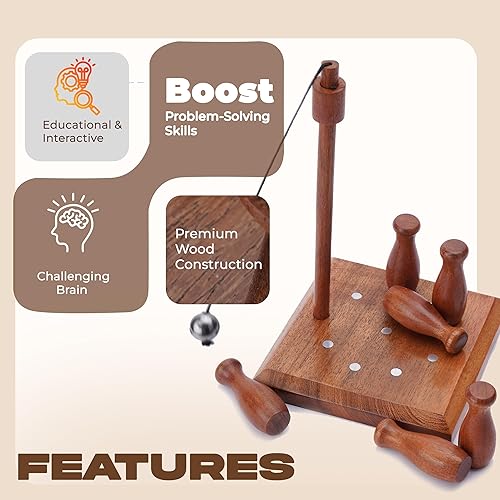 Miniatura 5 de Ajuny Juego de mini bolos hecho a mano, barra de madera para adultos y niños, juguetes de escritorio portátiles para oficina en casa, juego de 1,