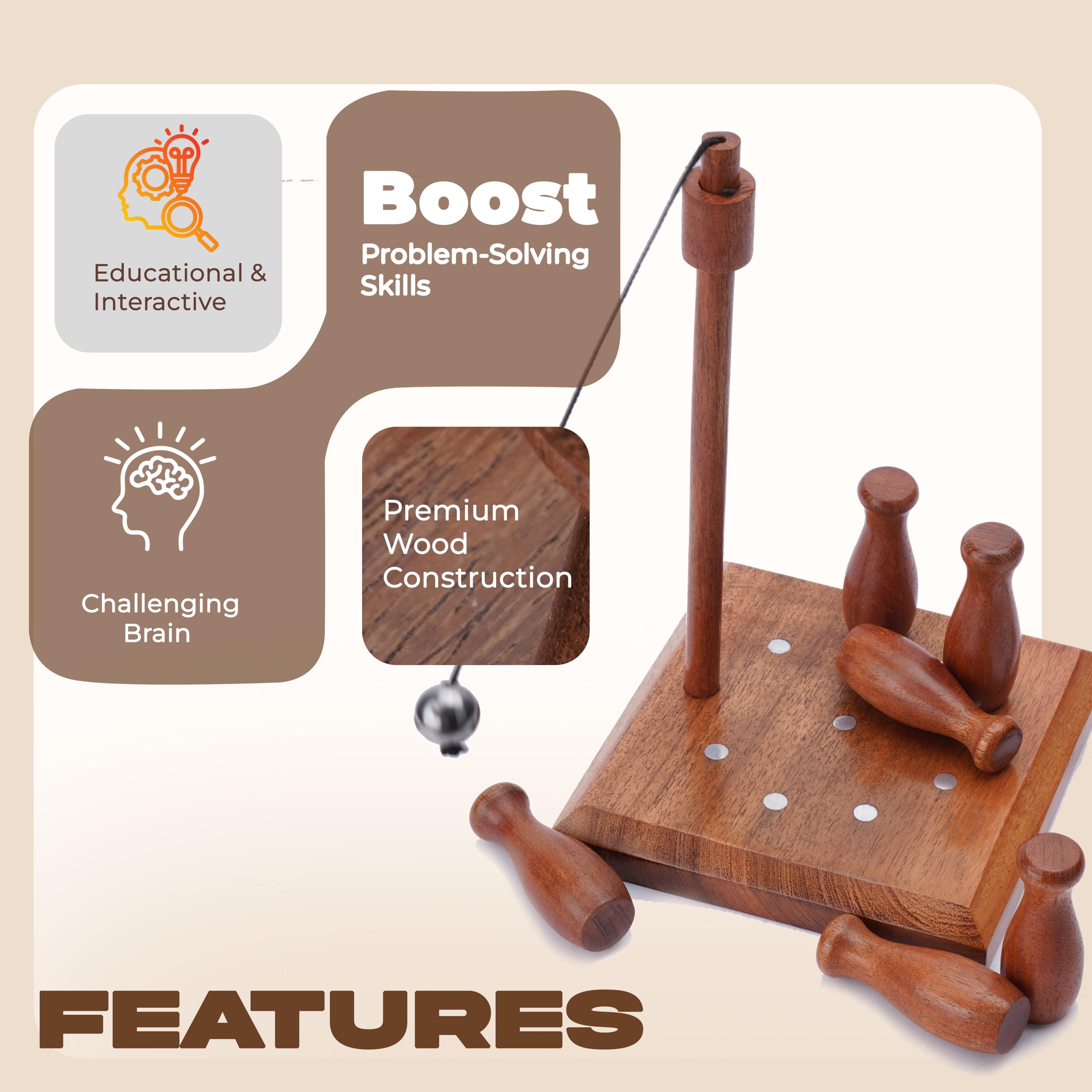 Ajuny Mini Bowling En Bois 10 Quilles + 2 Boules – Coffret Artisanal Indien Avec Boîte De Rangement