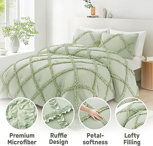 Miniatura 2 de Juego de edredón de tamaño King  Juego de ropa de cama de 3 piezas, funda de ropa de cama rústica con volantes, edredón ligero y funda de almohada,