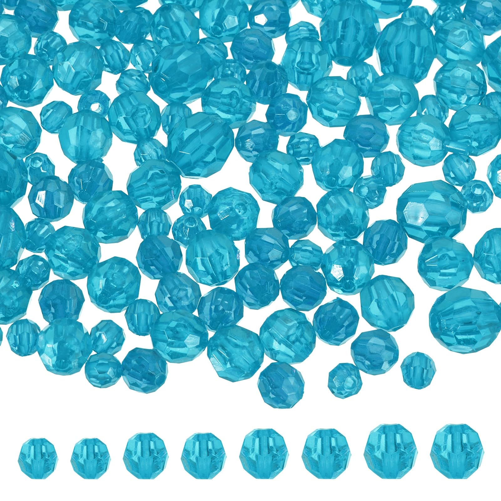 sourcing map 850 Pcs Acrylic Round Faceted Beads 6mm 8mm 10mm 12mm Loose Crystal Spacer Bead for Bracelets Necklace Keychains DIY Crafts Jewelry Making, Deep Lake Blue