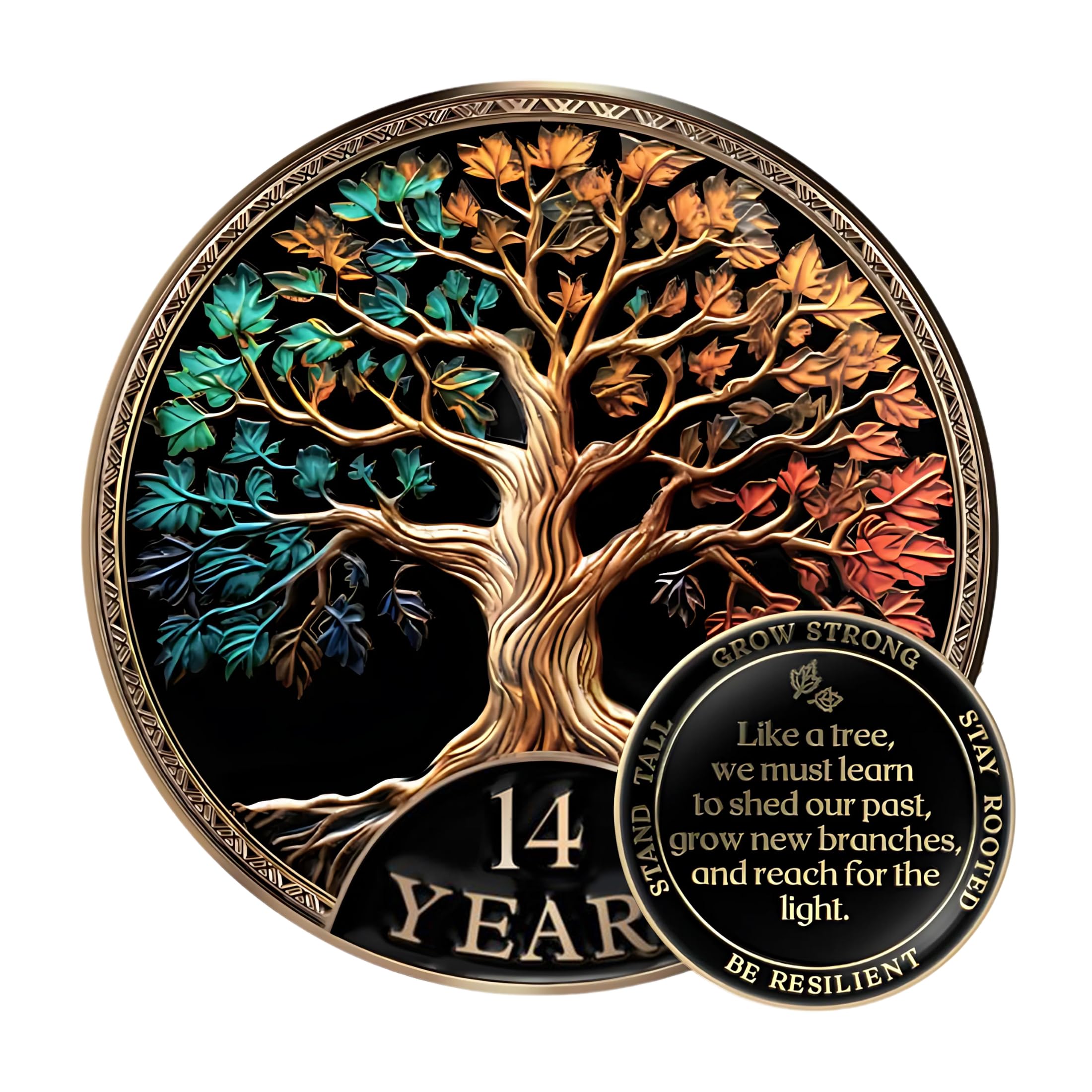 MilestoneMint 14 Year Sobriety Coin, Tree of Life, AA Coins and Medallions