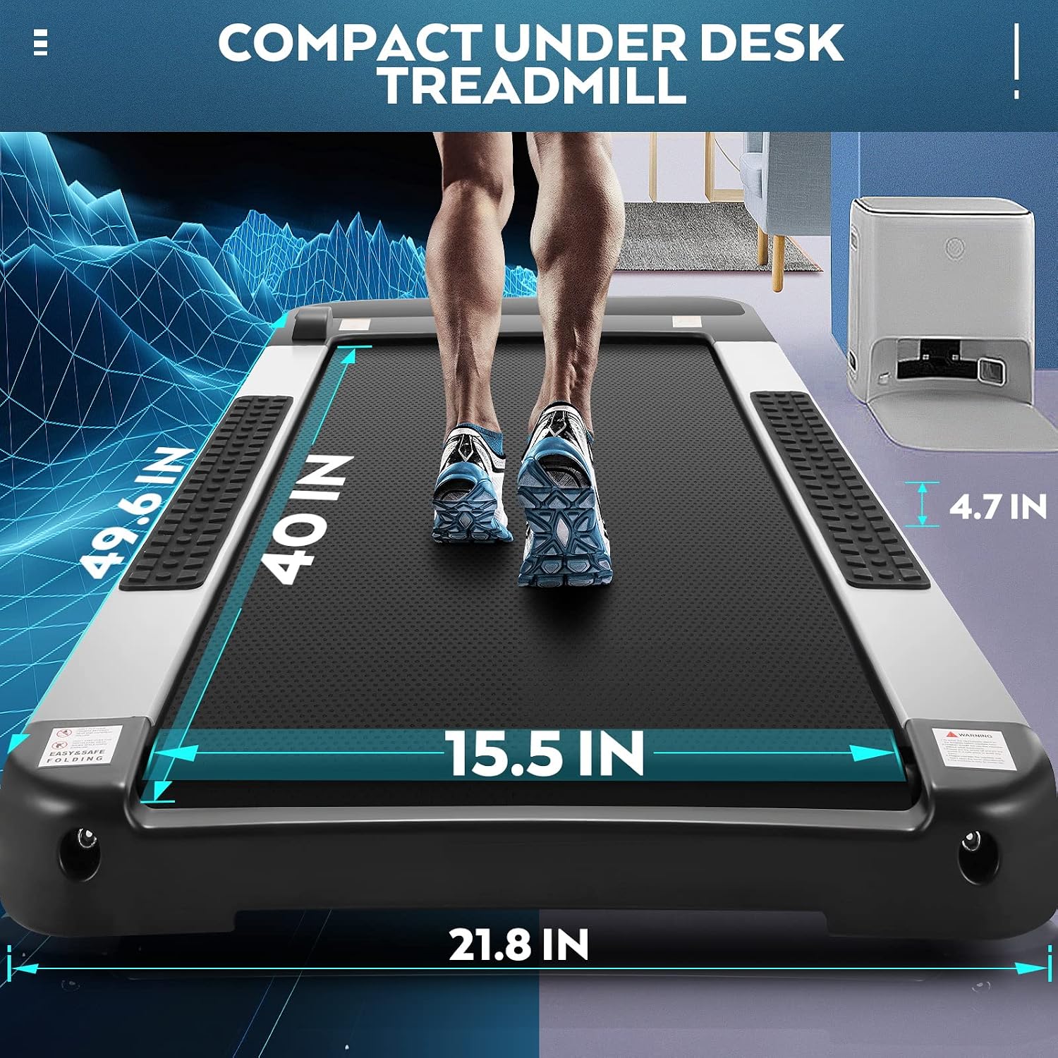 ANCHEER 2 in 1 Folding Treadmill, Under Desk Treadmill with APP & Wrist-Mounted Remote Control, Walking Pad Treadmill with 12 Preset Programs, Running Machine for Home, Installation-Free
