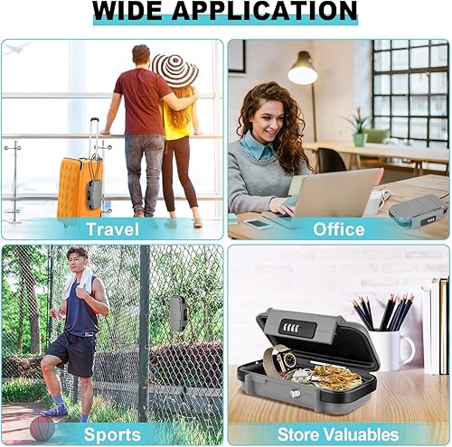 Miniatura 7 de BKNOOU Caja fuerte portátil con cadena extraíble, caja de seguridad antirrobo para playa y viajes, caja de seguridad de combinación impermeable para