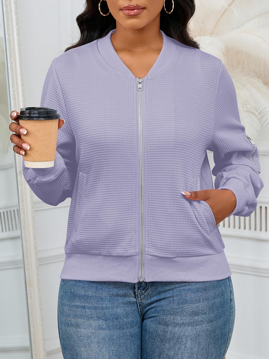 PerZeal Women Casual Full Zip Up Comfy Loose Long Sleeve Sweatshirt Coat Jacket with Pockets - Image 6