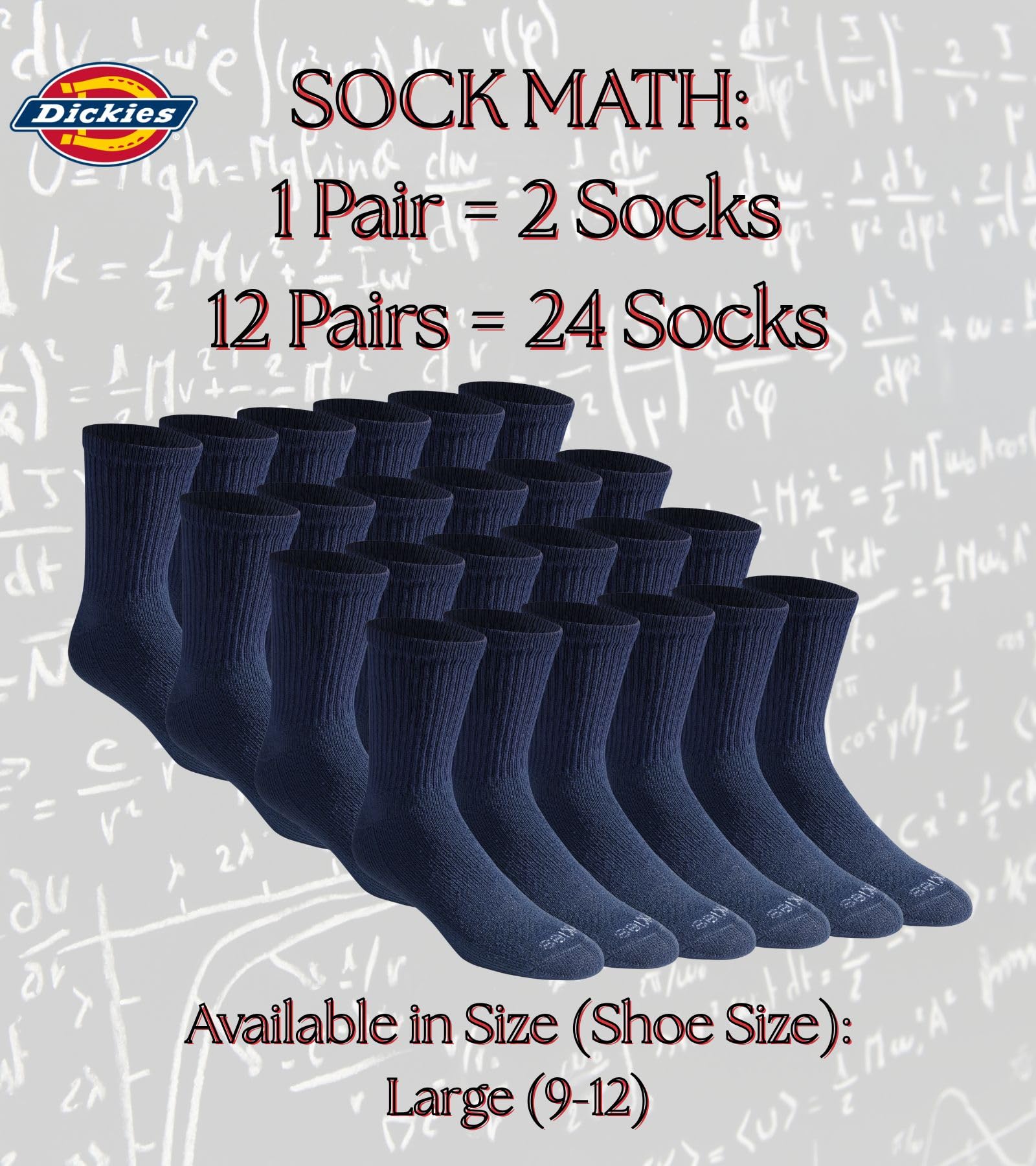 Dickies Dri-tech - Calcetines para hombre con control de humedad y longitud cómoda, disponibles en tallas M-XL (6, 12 pares)