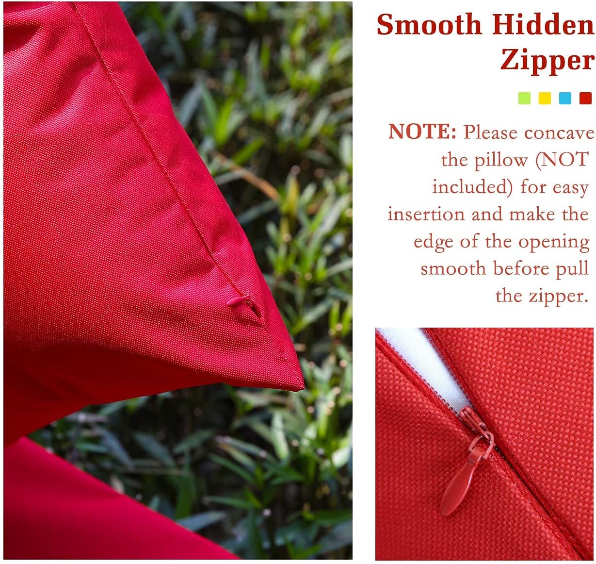 Lewondr Waterproof Outdoor Throw Pillow Cover, 2 Pack Solid PU Coating Throw Pillow Case UV Protection Garden Cushion Cover for Patio Sofa Couch Balcony Christmas Decor 18"x18"(45x45cm) - Red
