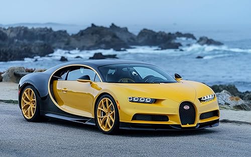 Póster laminado 42x24 2018 Bugatti chiron Amarillo y Negro 4k Ancho