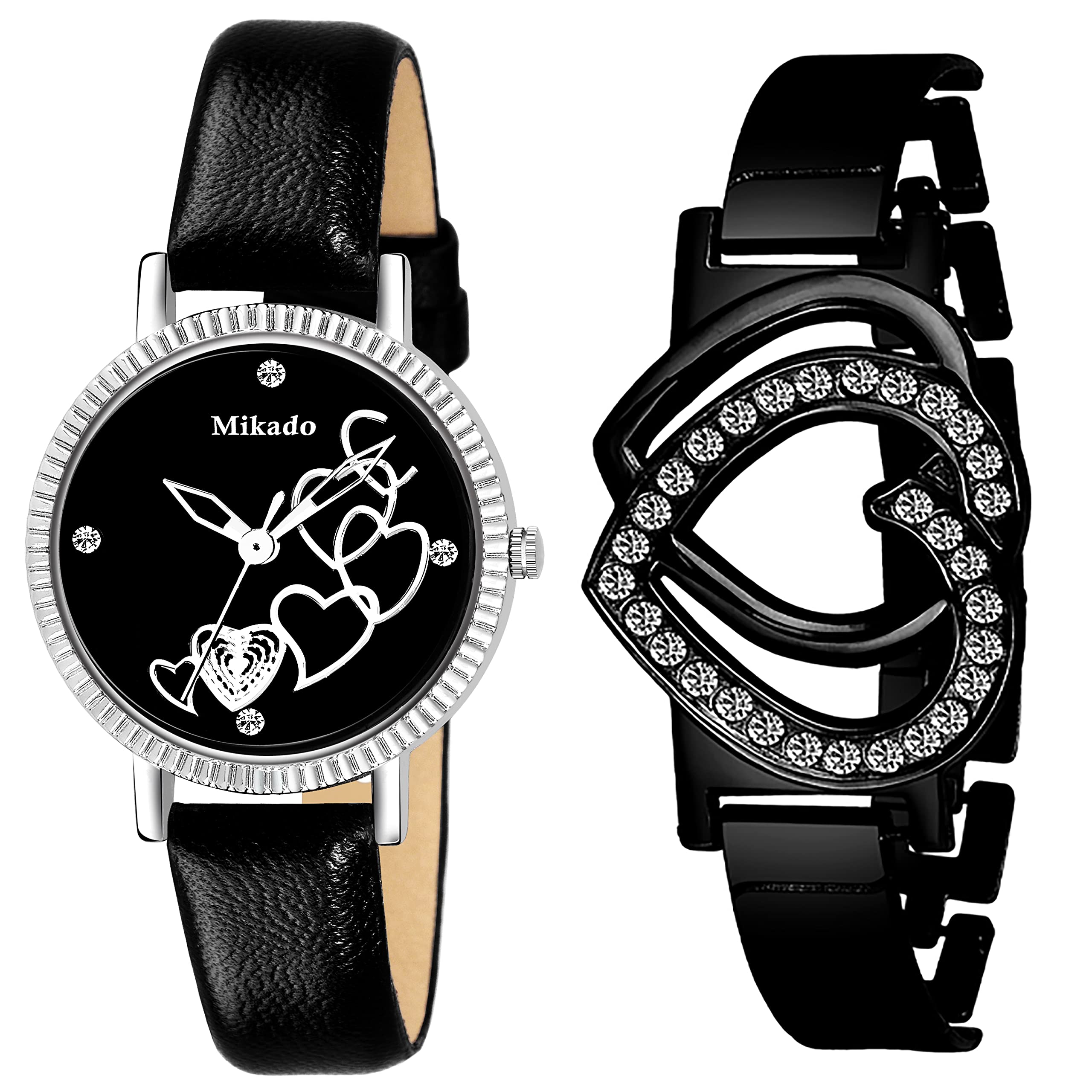 Mikado Black Fashionable Women Watch with Black Heart Bracelet for Women (B09RKBHPBZ) Amazon Price History, Amazon Price Tracker