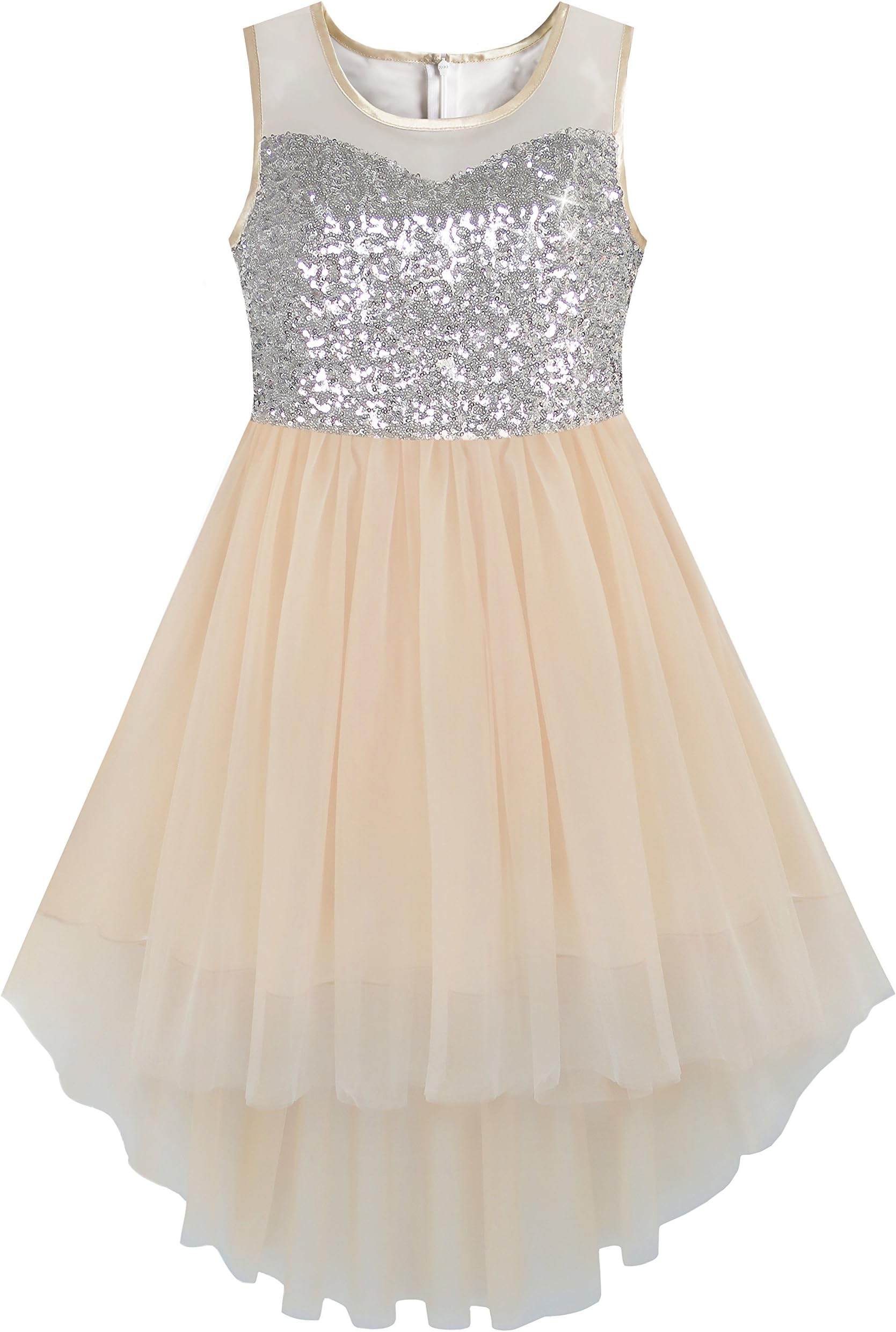 Flower Girl Dress Champagne Sequin Hi-Low Wedding Bridesmaid