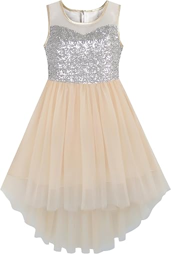 Sunny Fashion Flower Girl Dress Champagne Sequin Hi-Low Wedding Bridesmaid