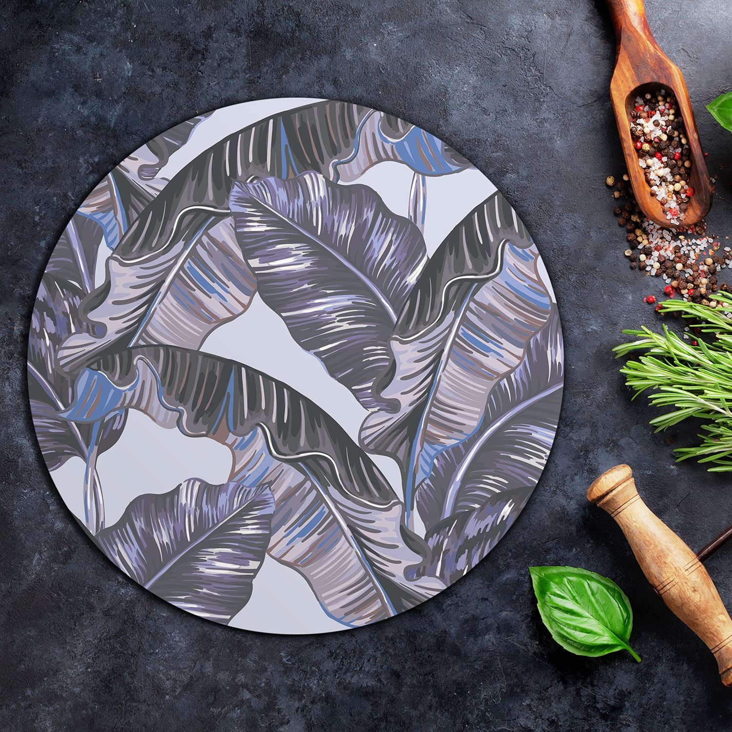 Coloray Glas Schneidebrett 40cm Herdabdeckplatte Servieren von Speisen Spritzschutz Glasabdeckplatte Gehärtetes Glas Induktionsherdabdeckung - Palmblatt
