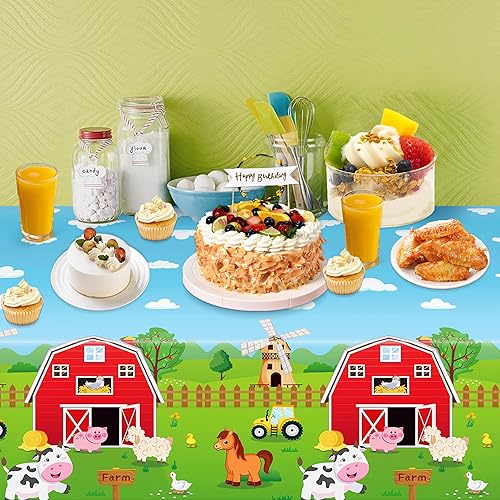 Miniatura 6 de Paquete de 3 manteles para fiestas de cumpleaños de animales de granja, decoraciones de fiesta temática de granjero, decoraciones de cumpleaños de