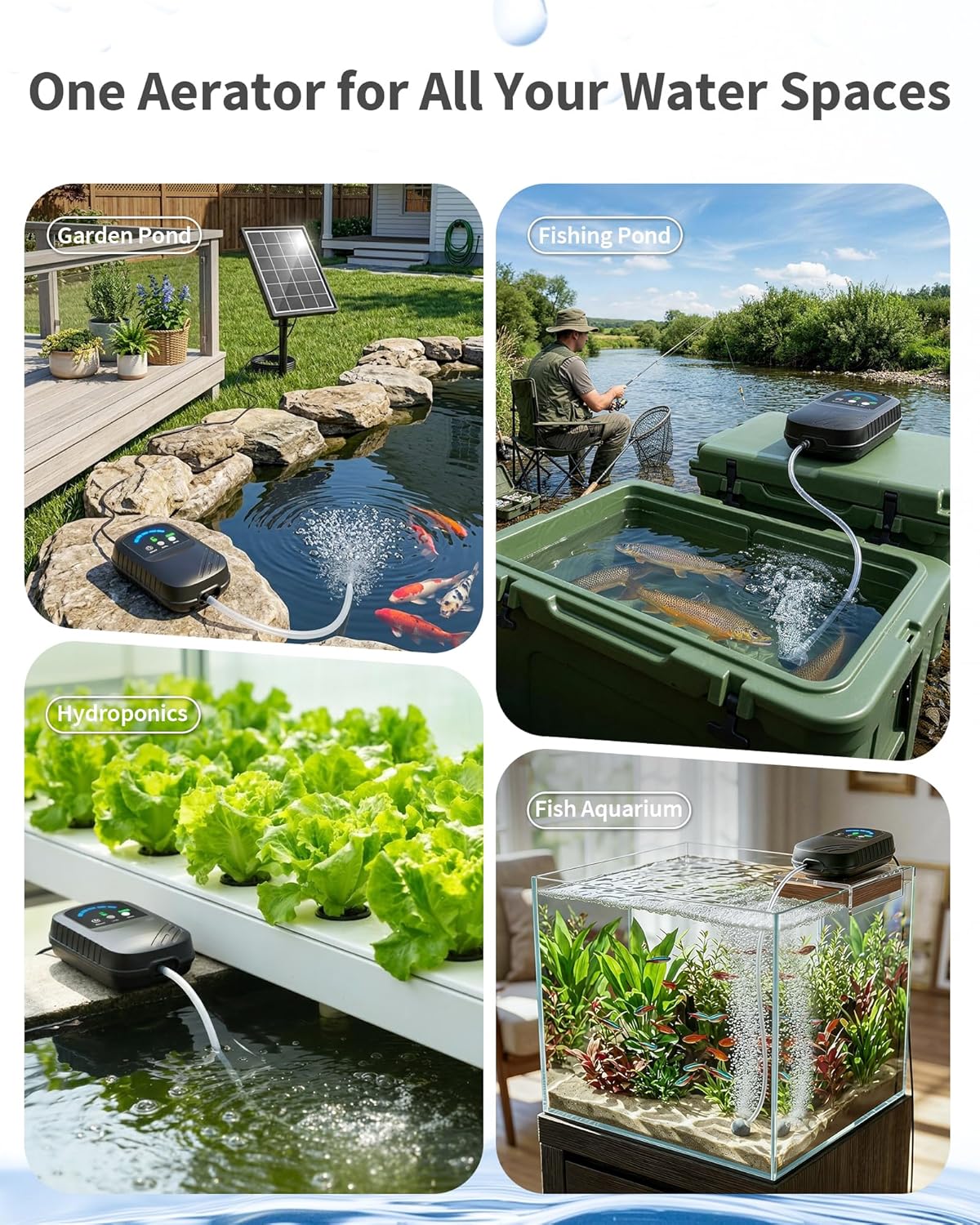 POPOSOAP Solar Pond Aerator, Solar Air Pump with Adjustable Airflow, Quiet Solar Pond Oxygen Pump for Koi Pond, Garden Pond, Fish Tank, Hydroponics