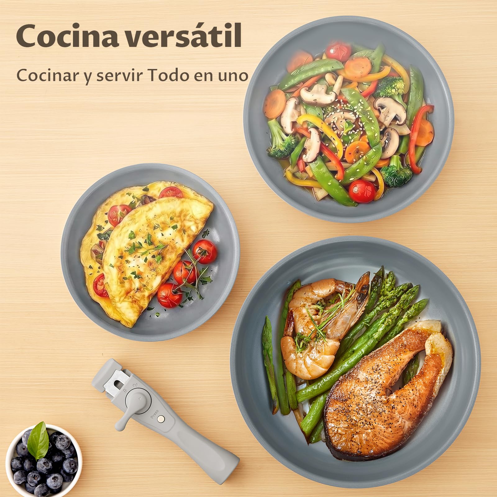 BLAZANT Juego de Sartenes de Cerámica 7 Piezas con Mango Extraíble | Sartenes 20/24/28 cm para Cocinas Pequeñas, Camping y Caravana | Apilables, Inducción, Horno hasta 240°C, Sin PFAS