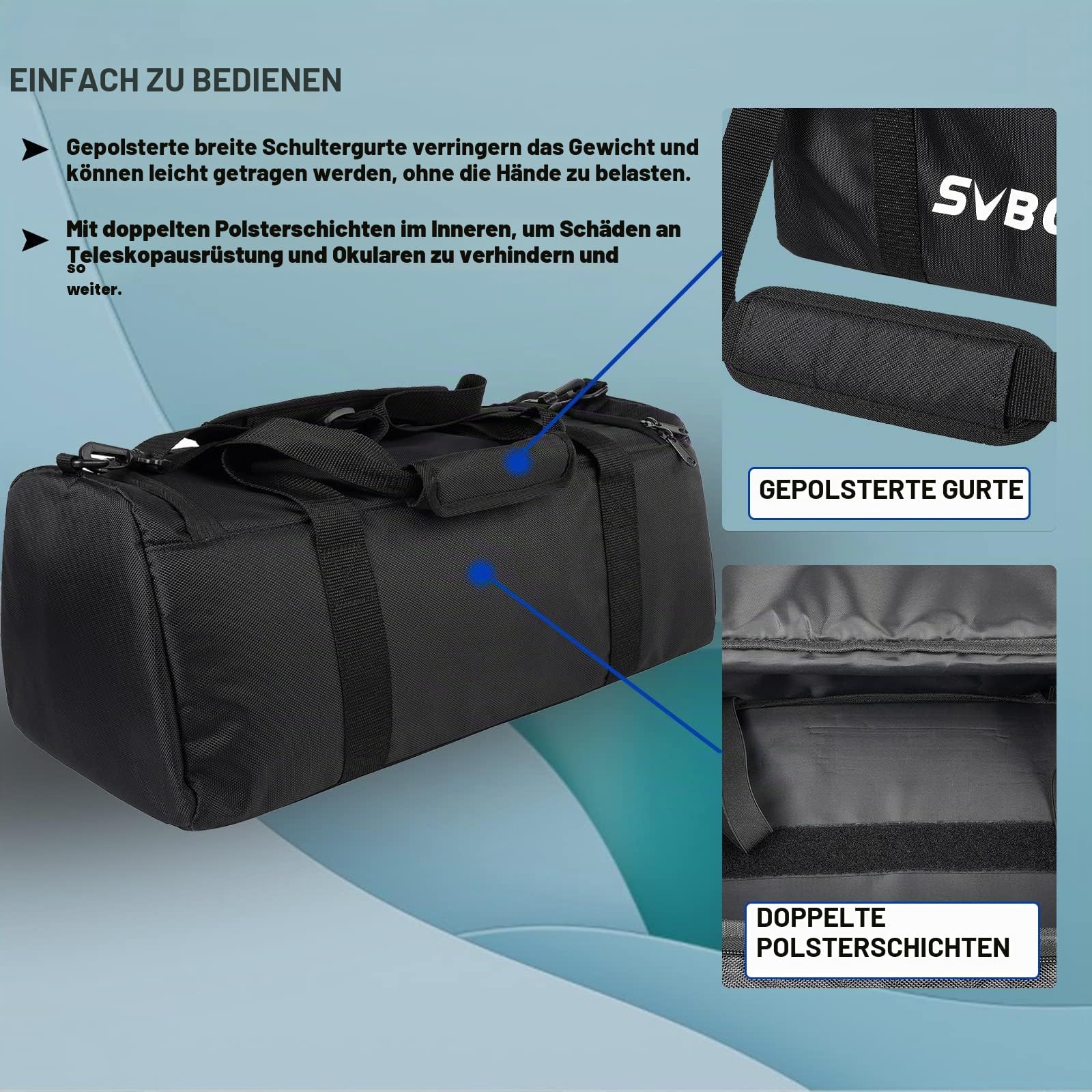SVBONY SV212 Teleskop Tasche, Gepolsterte Mehrzweck Tragetasche Verstellbarer Schultergurt Passend für SV503 SV550 und Zubehör