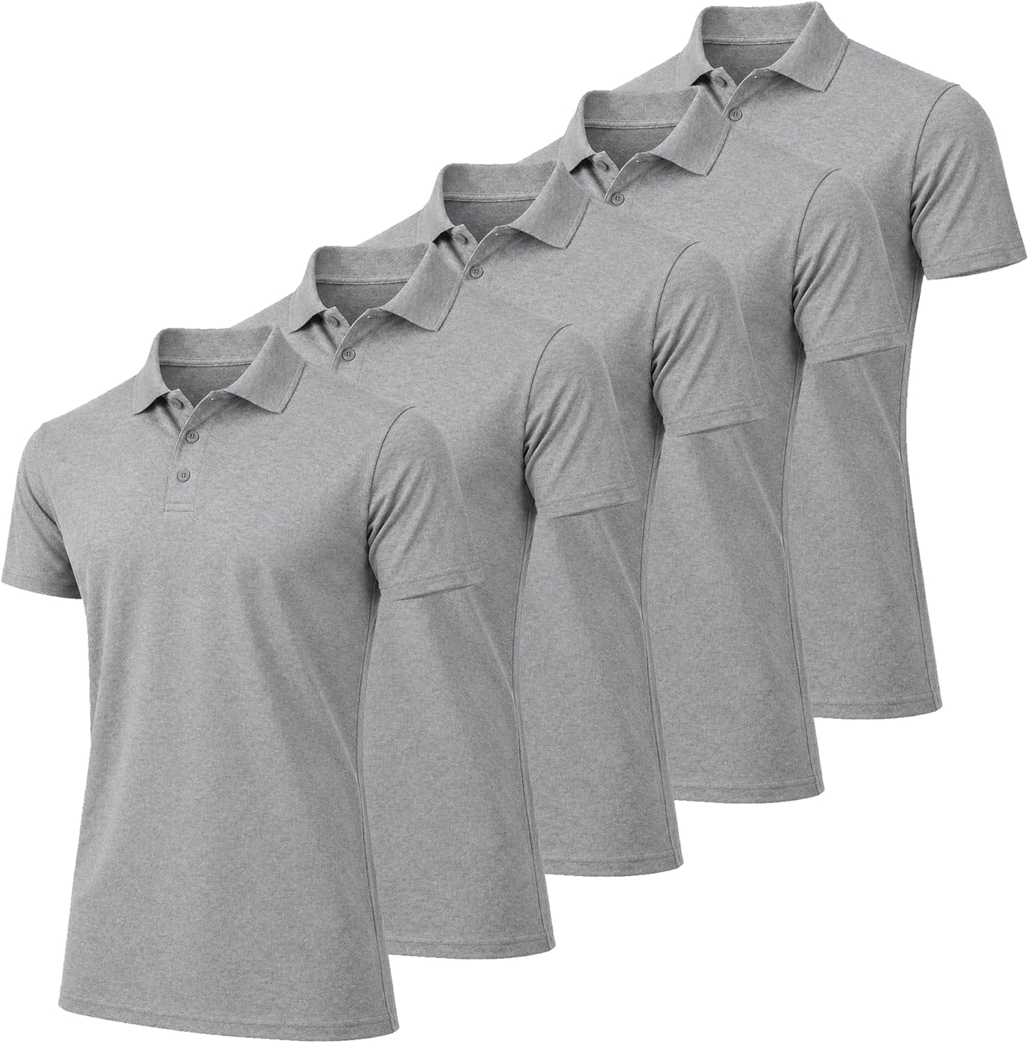 Galaxy by Harvic 5-Pack Men’s Short Sleeve Pique Polo Shirt Modern-Fit with Ribbed Collar and Breathable Cotton-Blend Fabric