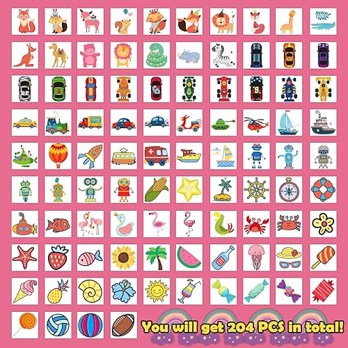 Miniatura 4 de Partywind Tatuajes temporales para niños, 204 calcomanías de tatuaje falsas para niños, suministros de fiesta, decoraciones sorpresas de cumpleaños