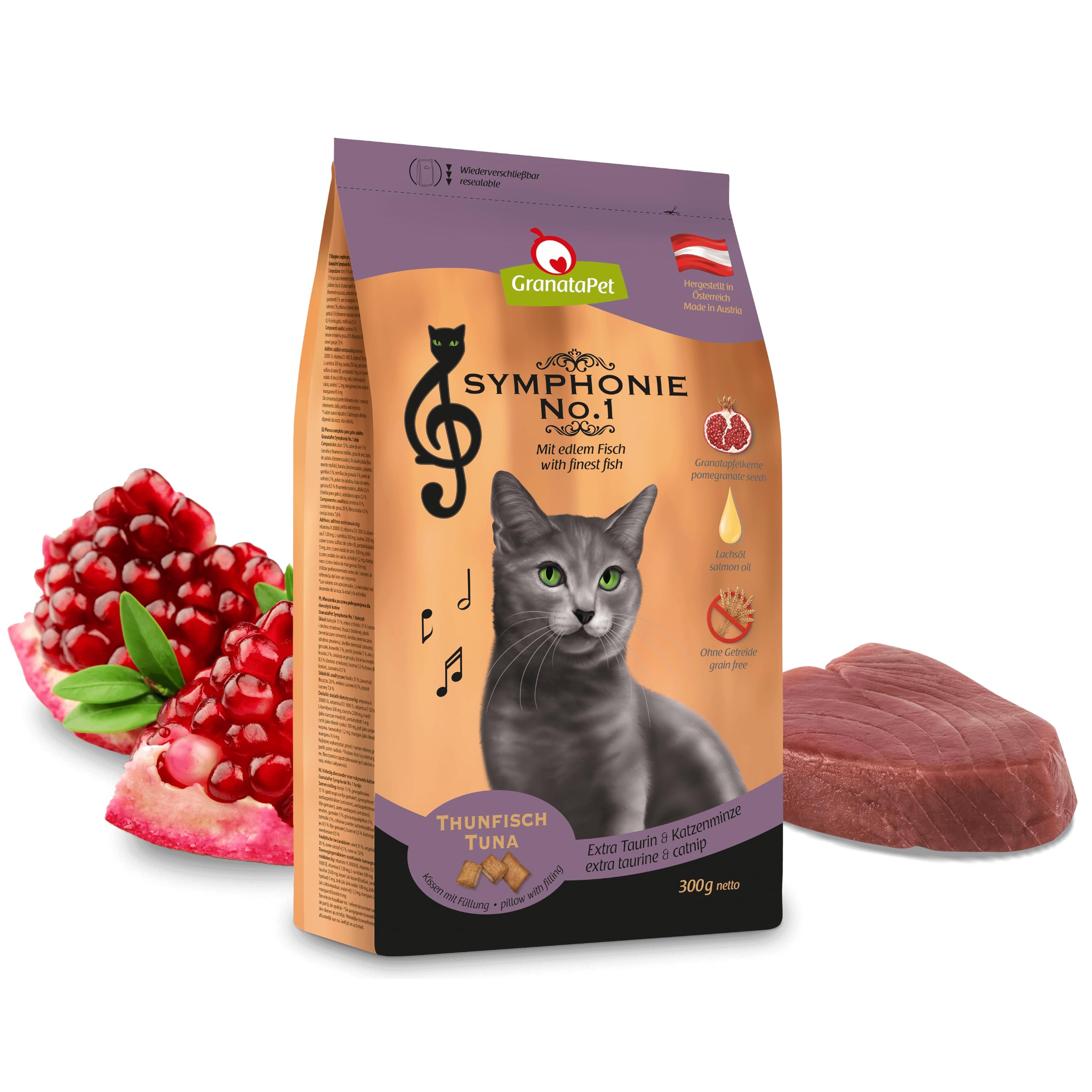 GranataPet Symphonie No. 1 tuńczyk, sucha karma dla kotów, pełnoporcjowa karma bez zbóż i dodatków cukru, smaczna karma dla kotów ze szlachetną rybą, 300 g