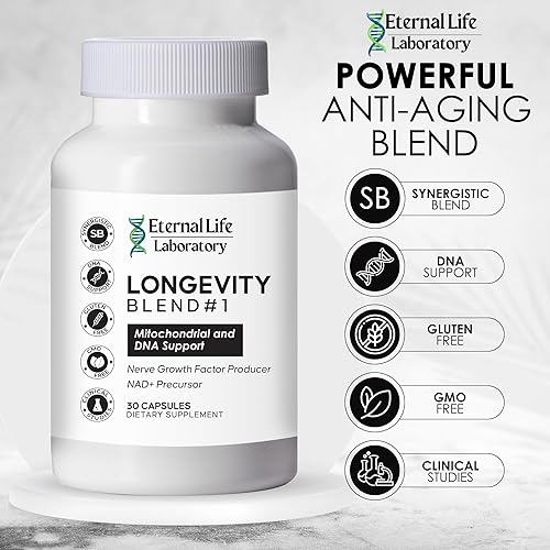 Miniatura 5 de Longevity Blend # 1 Mitocondrial y soporte de ADN - Ribosida de nicotinamida, PQQ, suplemento Shilajit - Mezcla antienvejecimiento, vitalidad