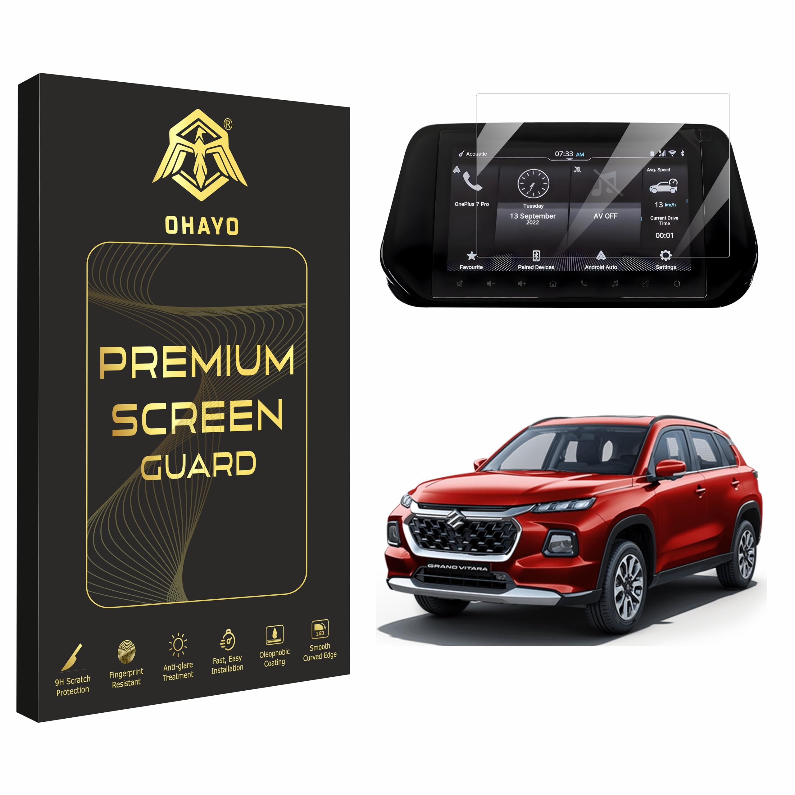 OHAYO Hydrophobic Full Screen Protector for Maruti Suzuki Grand Vitara (2022–2025) | 9 Inch Infotainment Display Screen Guard | Crystal Clear Protection Film | Car Accessories-image-25