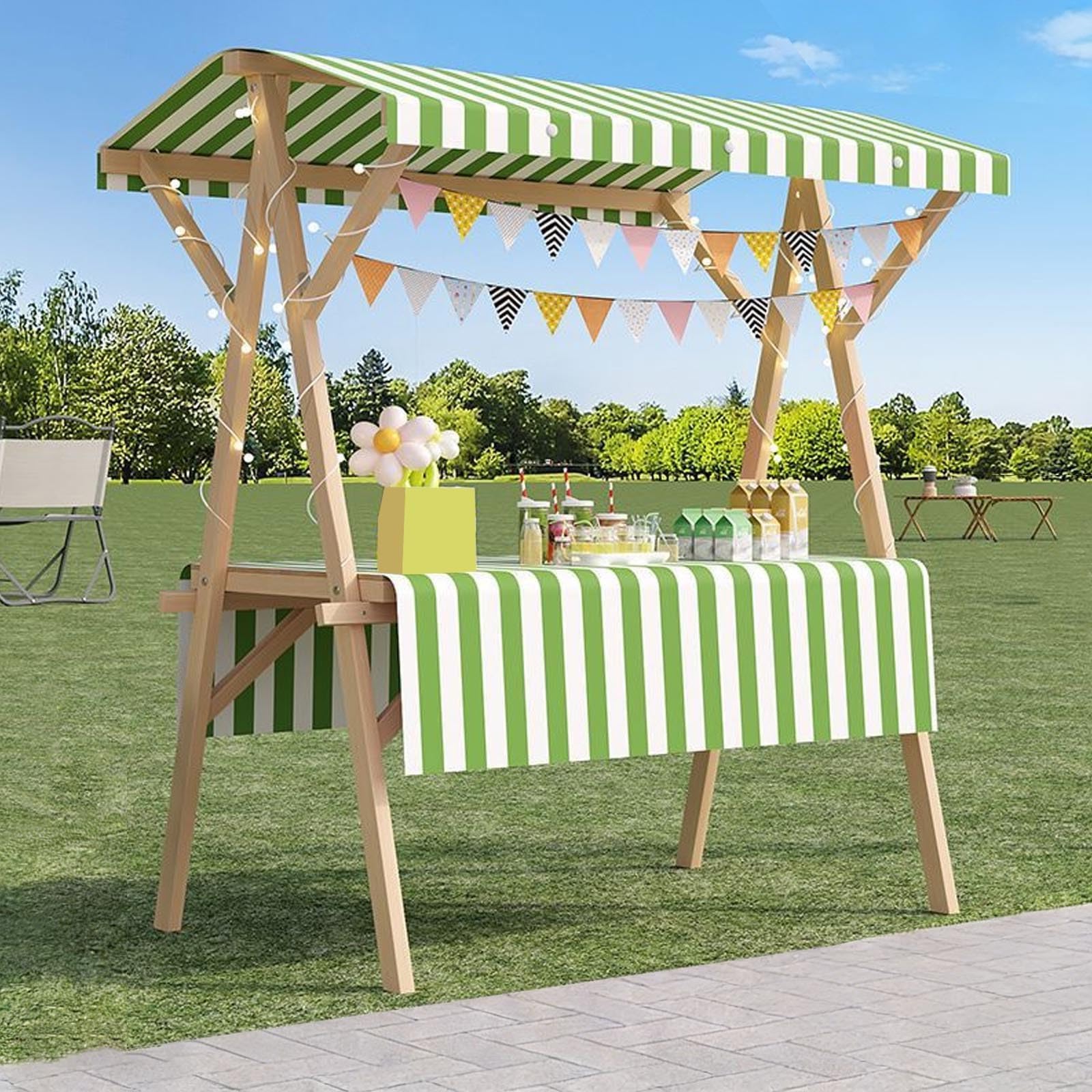 Mobiler Marktstand Verkaufsstand mit Vordach, Faltbarer Holzwagen für Wochenmärkte, Dessertstände, Partys & Outdoor-Events(Light green,150cm(59in))