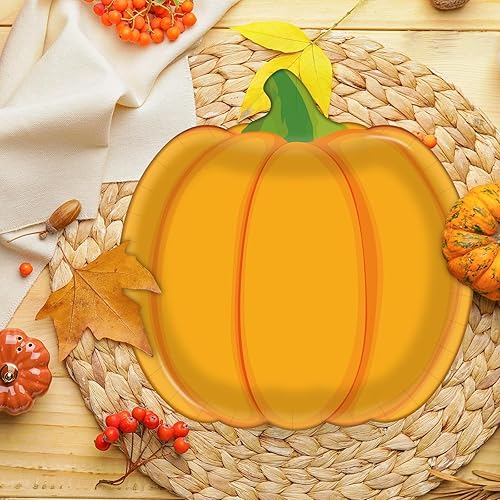 Miniatura 5 de 50 platos de papel de calabaza, platos desechables de calabaza de otoño, platos de postre de Acción de Gracias, platos de fiesta naranja para