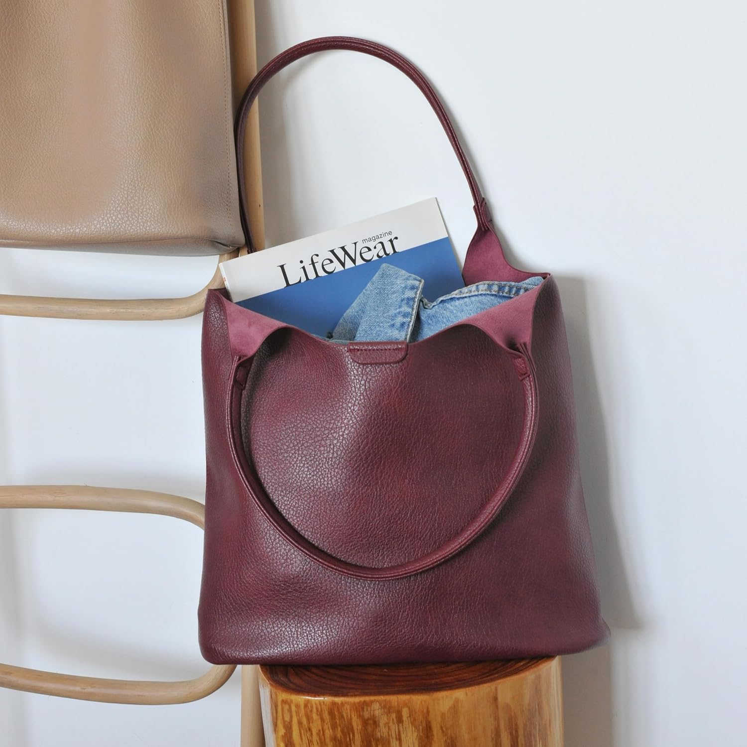 Soft Vegan Leather Tote Bag for Women Hobo Handbag Purse for Travel and Everyday - Image 3