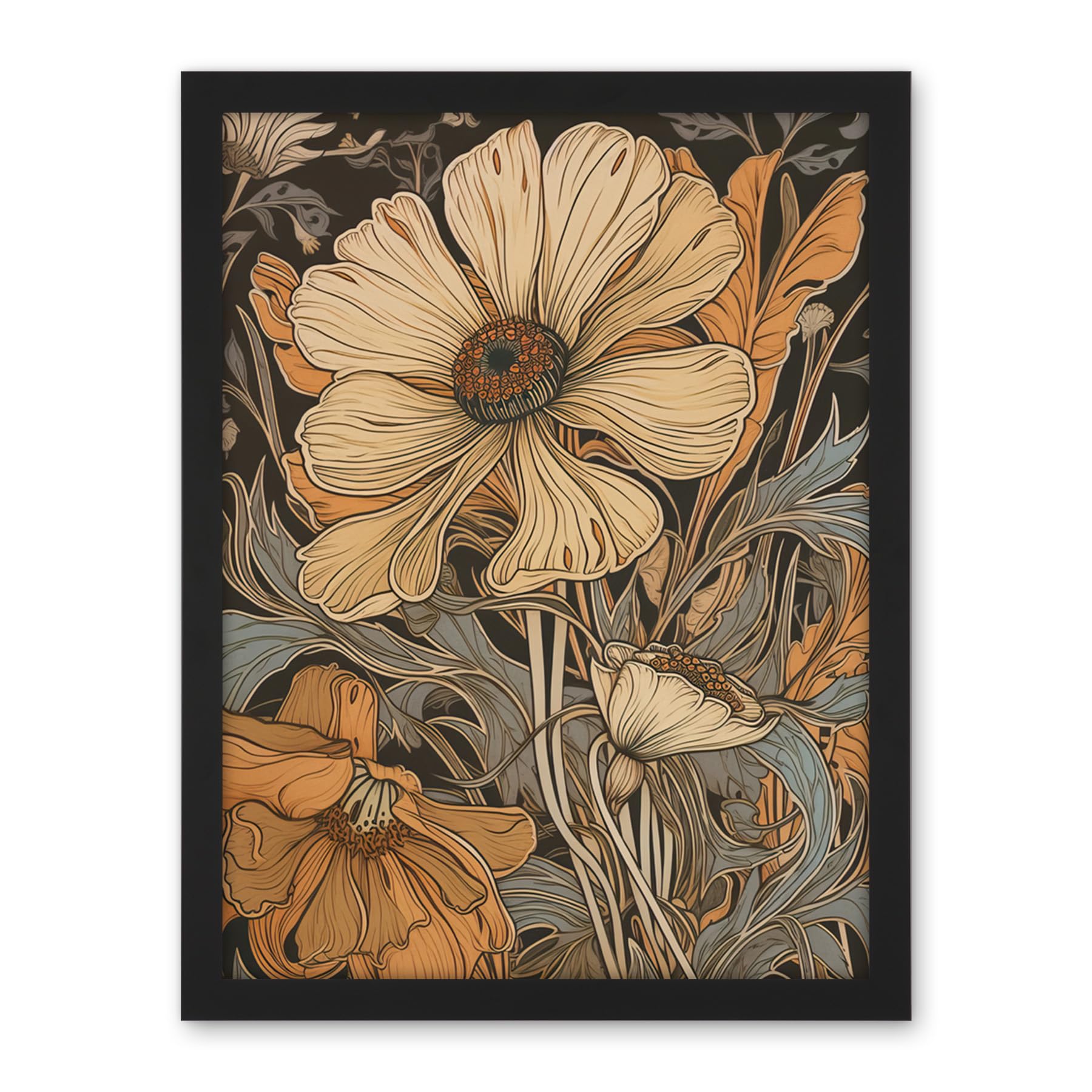 Artery8 Spring Wildflowers Pastel Colour Illustration Artwork Framed Wall Art Print 18X24 Inch