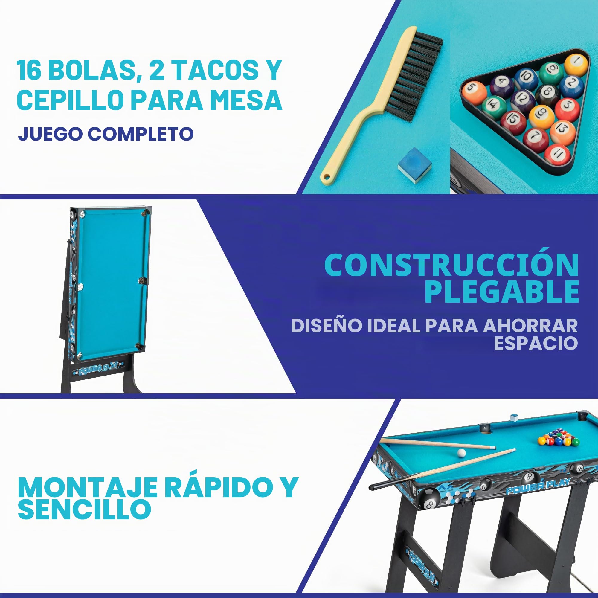 Powerplay 3ft Pool Table, Mini Table Pool Game for Kids & Adults, Compact & Portable, Easy Storage, Gift for Boys and Girls