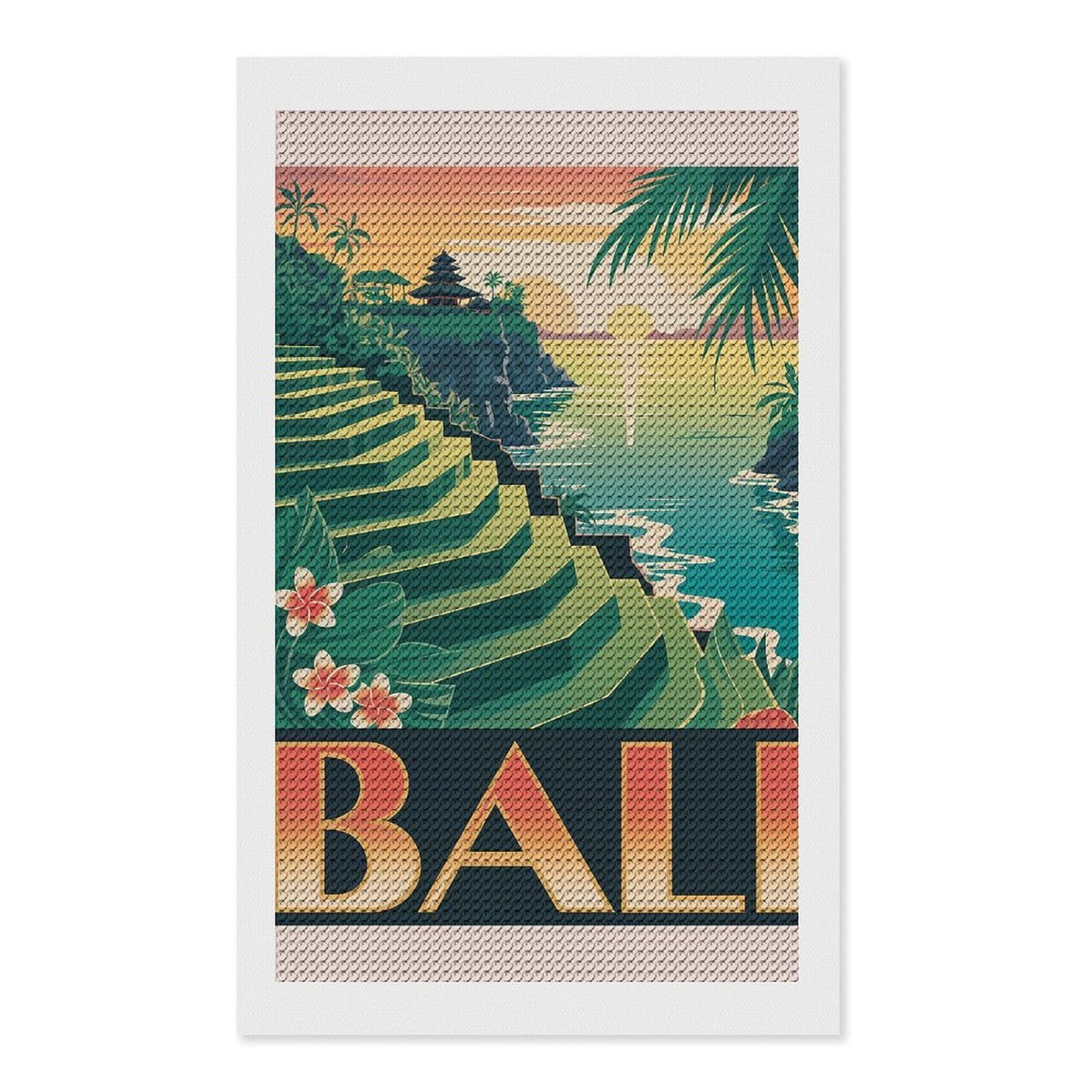 Junmoney Bali Travel Diamond Art Kit 12"x20", Gift Idea, for Family Craft Time, Mindful Craft Activity, Boho Decor, Relaxing DIY Hobby