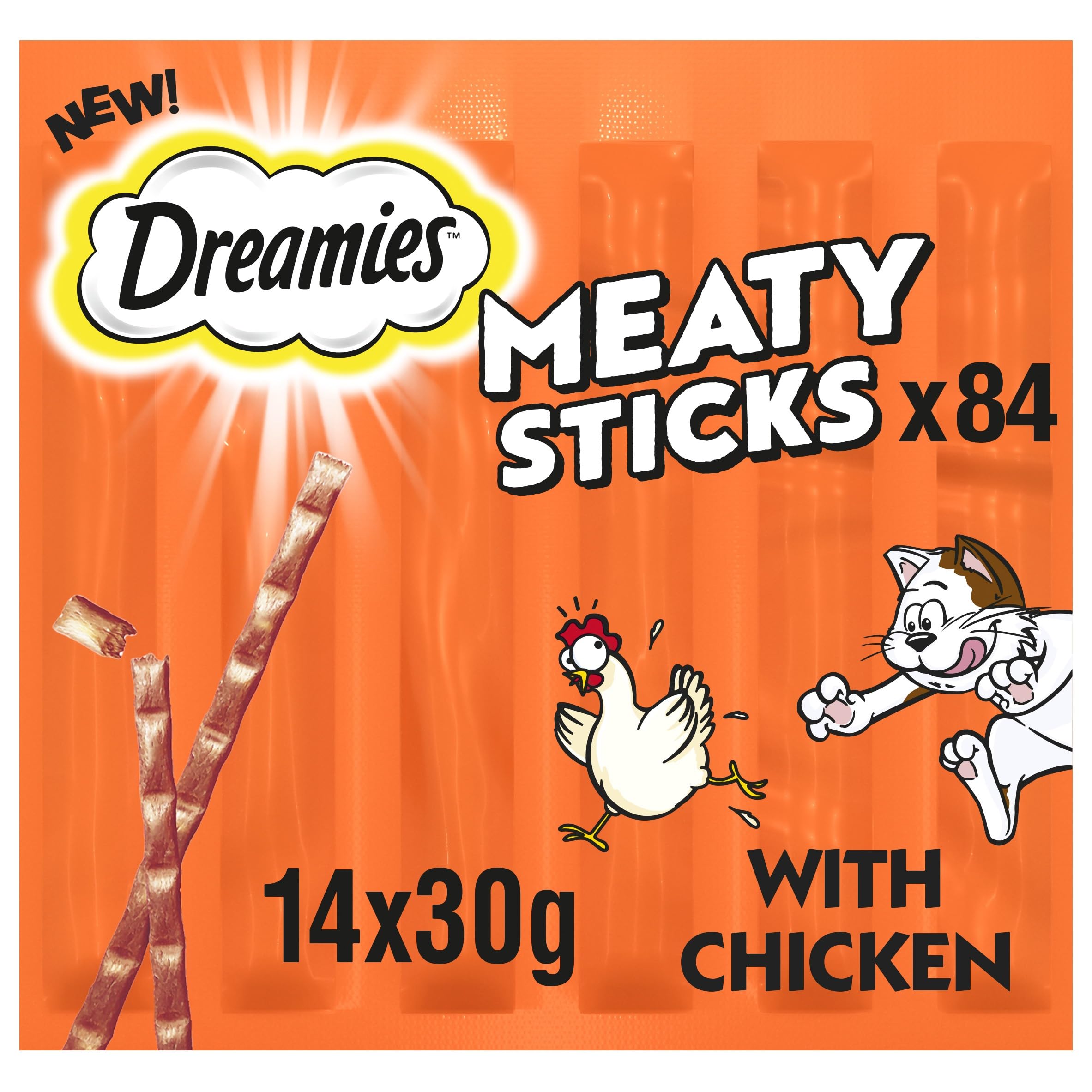 Dreamies Meaty Sticks 84 Pieces, Cat Treats Tasty Snacks with Delicious Chicken, Pack of 14 x(30g)