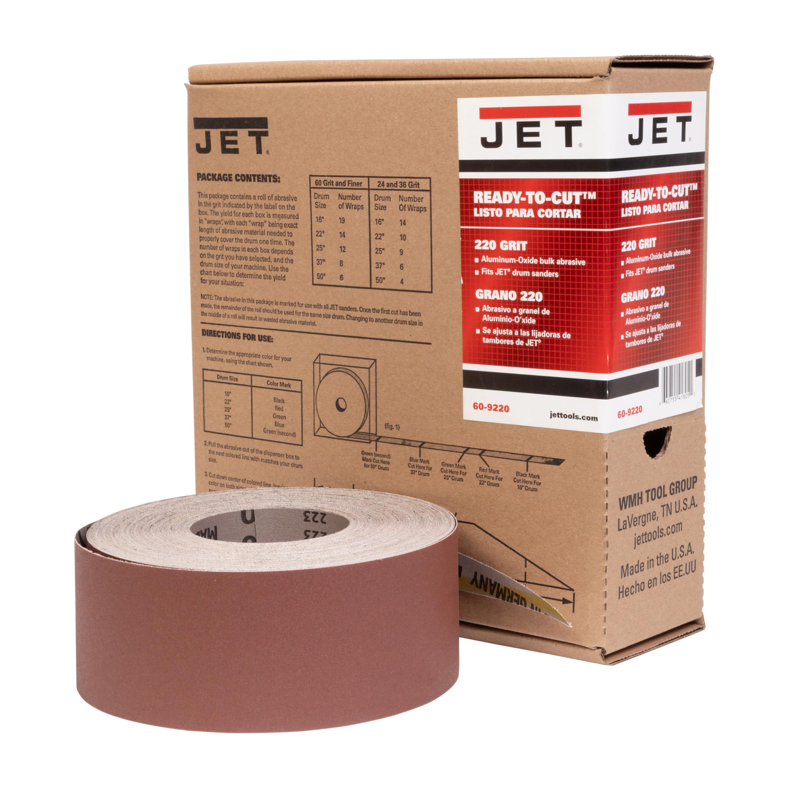 Jet 60-9220 - Papel de lija listo para cortar, grano 220, 3 pulgadas de ancho