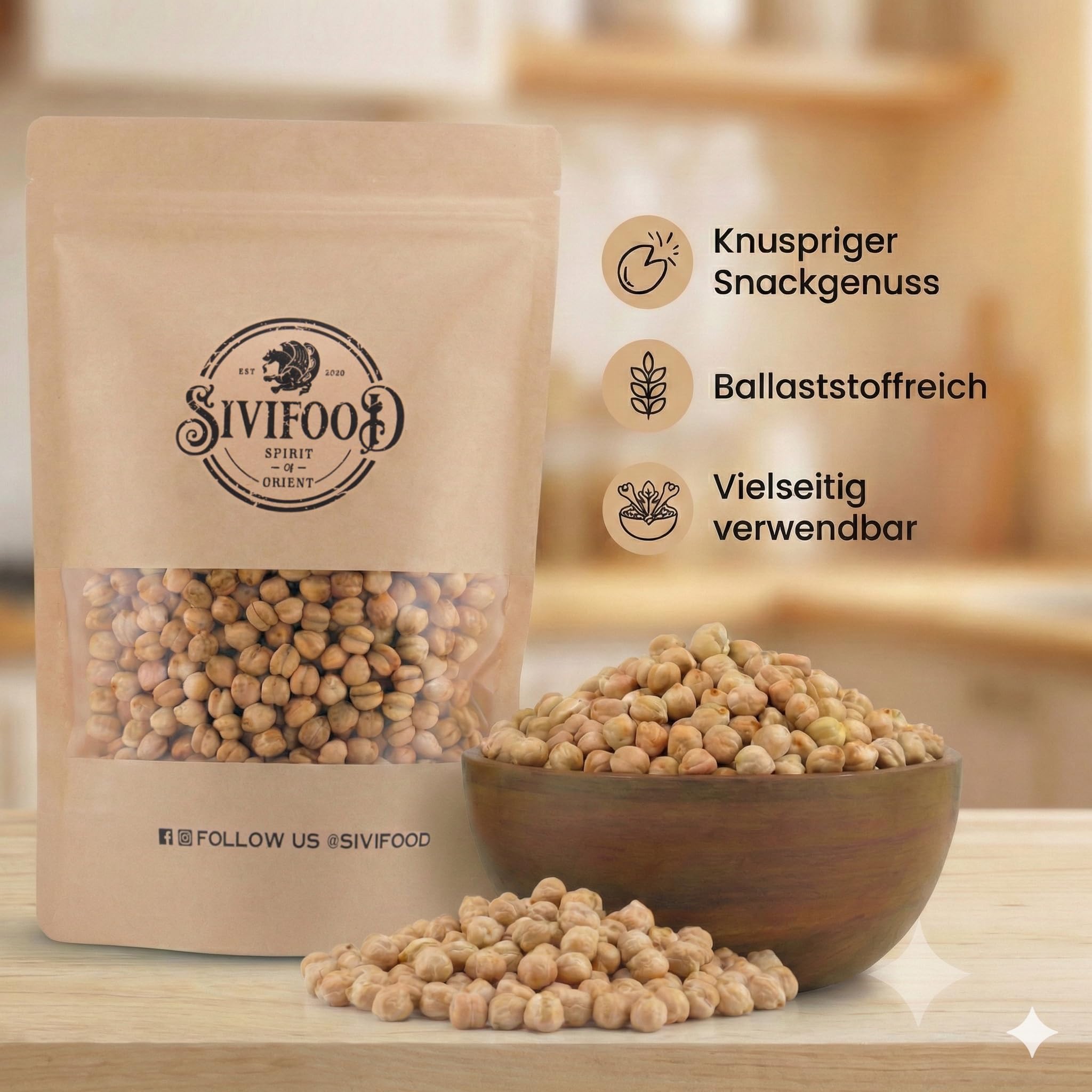 SIVIFOOD ceci tostati croccanti 1kg – 100% naturali, senza additivi o conservanti - ceci interi tostati al naturale non salati decorticati senza additivi legumi snack senza sale ceci arrostiti