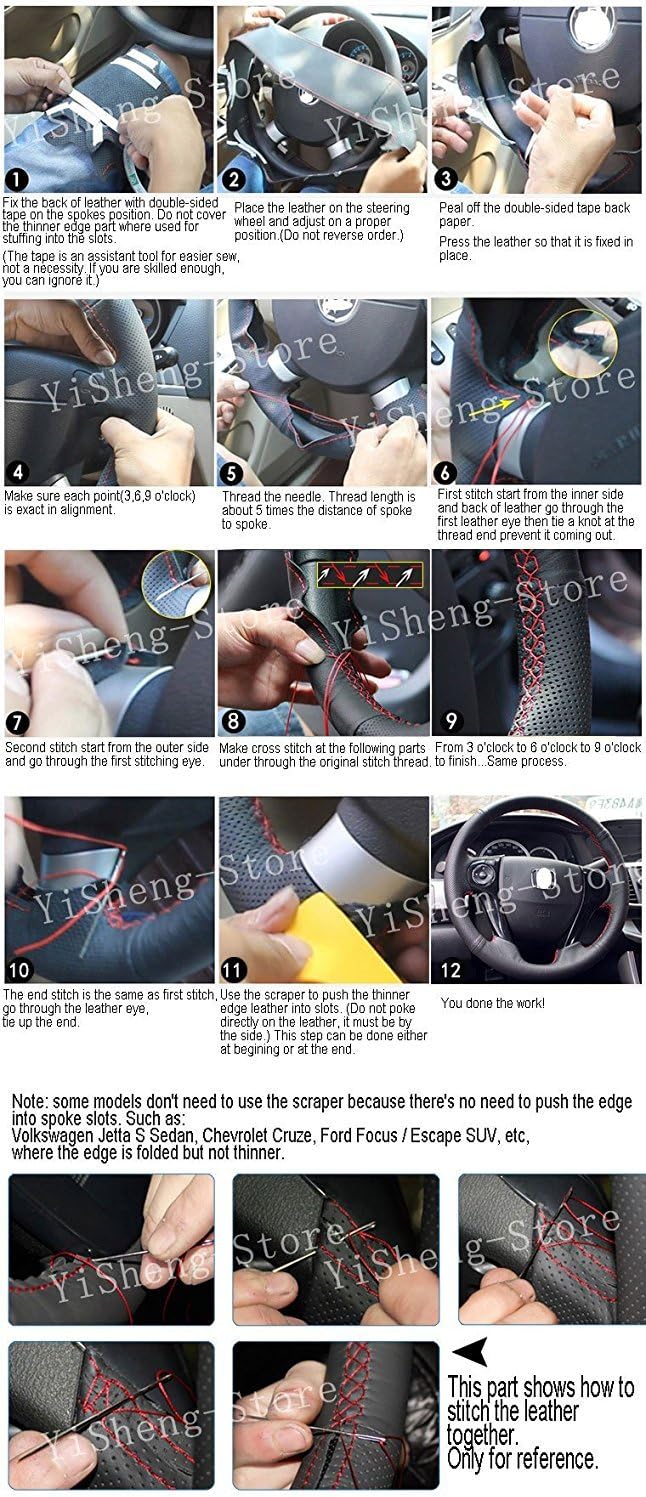 Eiseng DIY Stitching Steering Wheel Cover for Subaru Legacy Outback 2015 2016 2017 / Forester 2017 2018 / Crosstrek 2016 2017 / XV 2016 Interior Accessories Genuine Leather (Black Thread)