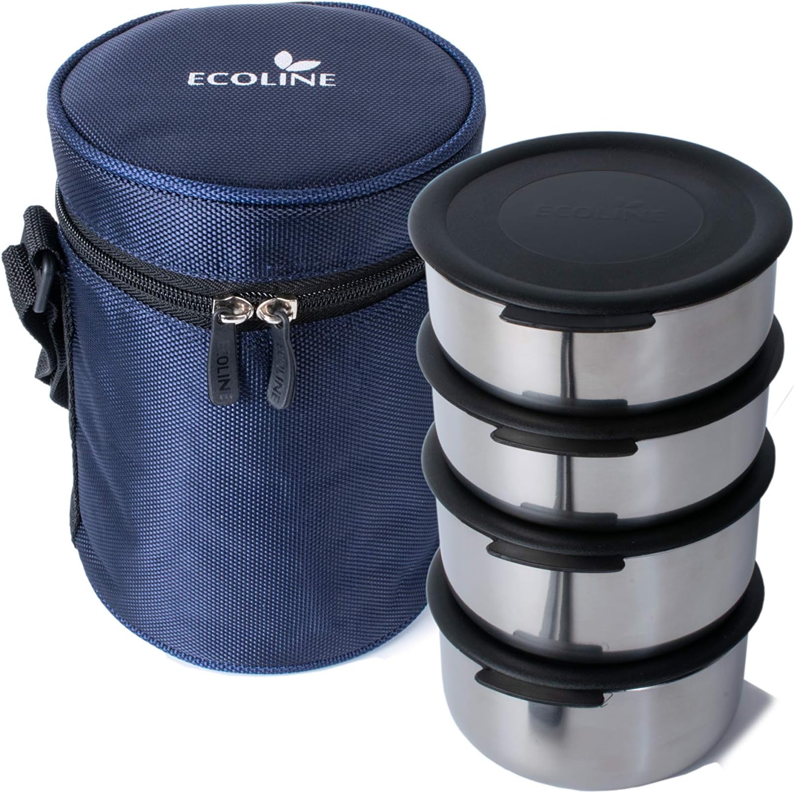 EcolineV4 Stainless Steel Lunch Box (Blue, 1400ml, 2 Containers 400ml, 2 Containers 300ml)