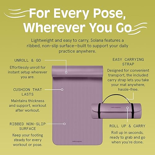 Miniatura 5 de Retrospec Solana - Esterilla de yoga de 12 pulgada de grosor con correa de nailon para hombres y mujeres, tapete de ejercicio antideslizante para