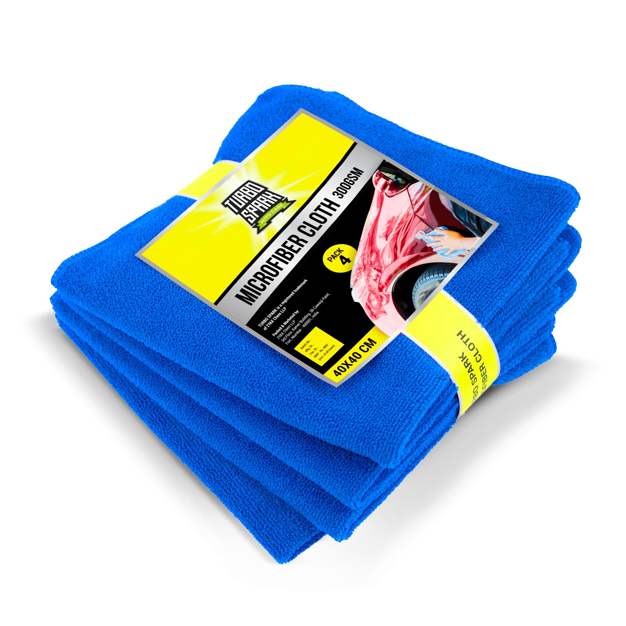 Turbo Spark Microfiber Cloth, 300 GSM 40 X 30 cm, Multi-Coloured, Highly Absorbent Soft Clothes for Car/Bikes/Truck/Bus Interior & Exterior Cleaning, Pack of 4