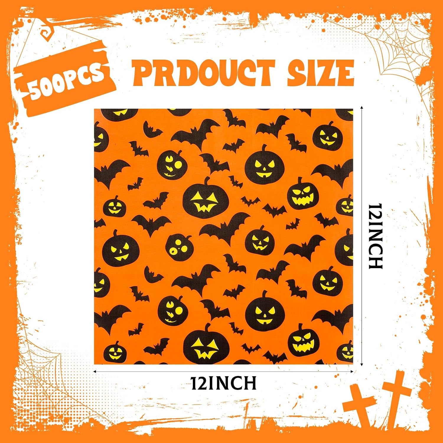 AmazingSpark 500 Pcs Wax Paper Halloween Bat Pumpkin Dry Waxed Deli Paper Sheets 12x12 Inch Sandwich Wrap Food Basket Liner Parchment Sheets for Party Waterproof Oil-proof Picnic Basket Liners