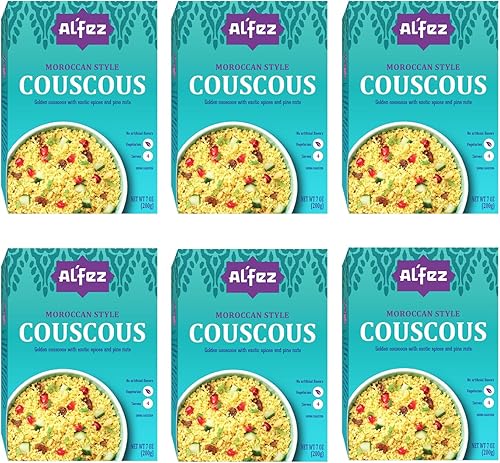 Al'Fez Cuscús estilo marroquí – 7 onzas (paquete de 6) – Infundido con trigo duro con especias exóticas del norte de África, pasas de sultana y