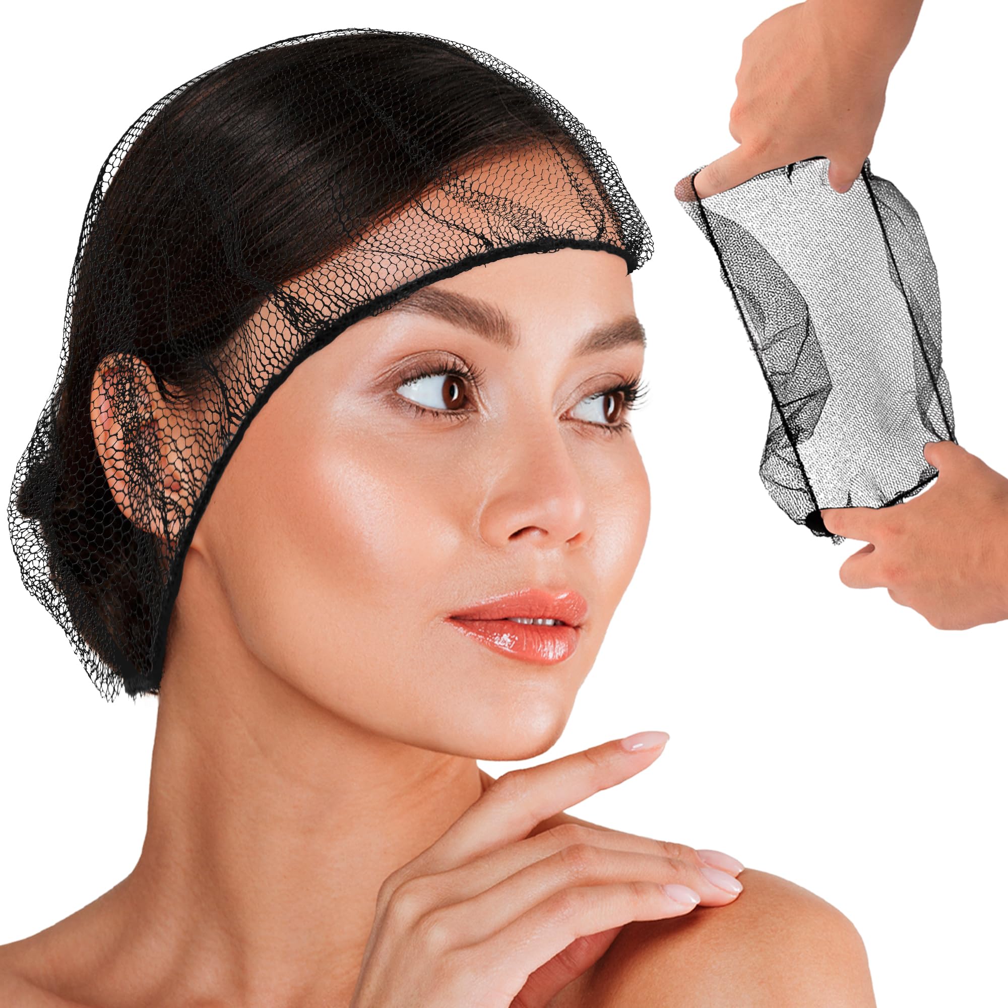ABC Pack & Supply Black Disposable Hair Net, 24 Inches. 100 Pack Micro Nylon Bouffant Hair Nets. Bouffant Caps Disposable with Elastic Edge. Stretchable Hairnets for Foodservice, Industrial Use