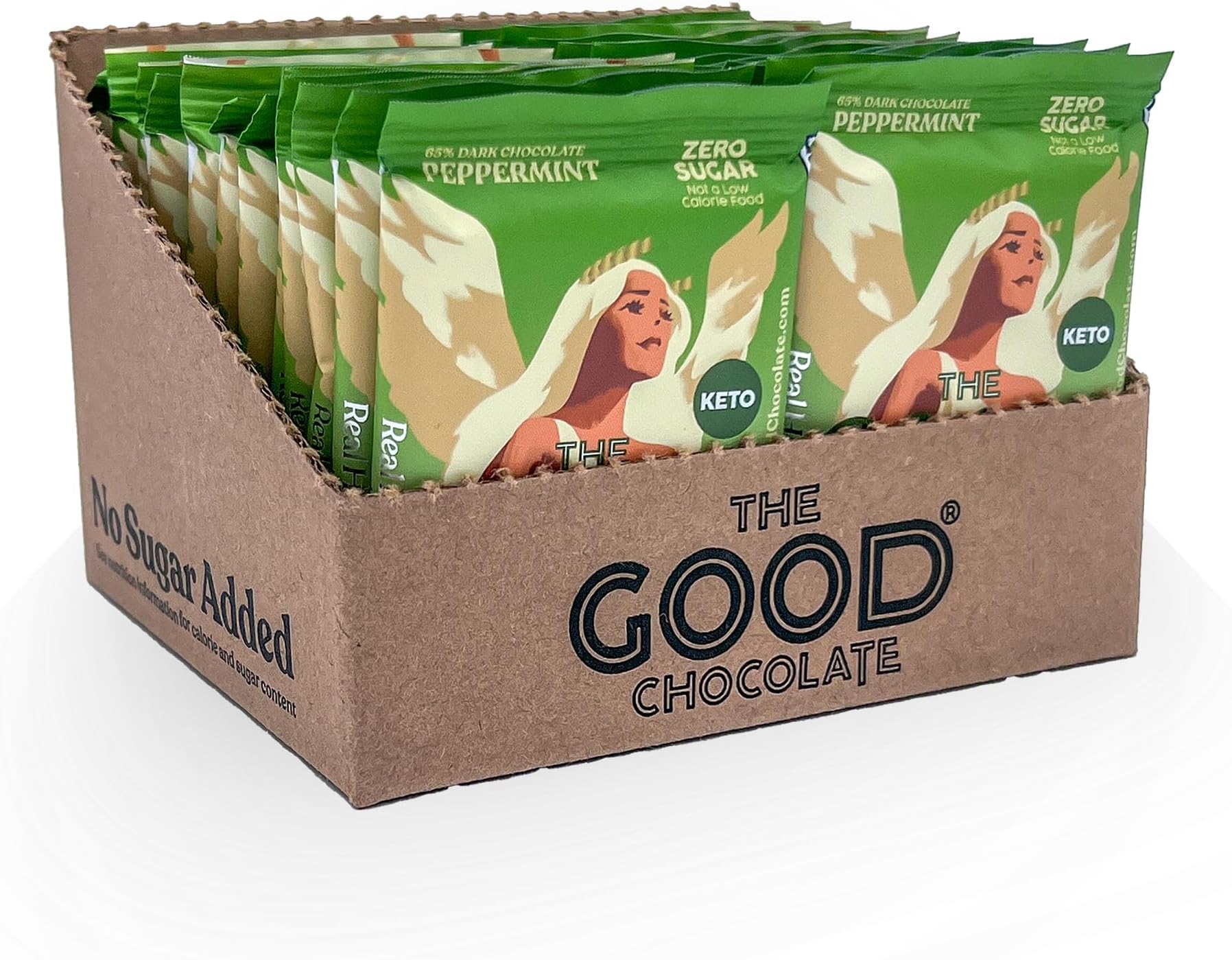 Keto Mint Chocolate Squares, Zero Sugar, Lower Net Carb Snack, Lower Calorie, Vegan Chocolate Candy, 24 Square Family Packs