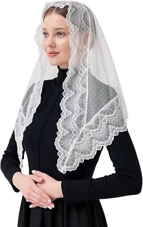 Leimandy Triangle Lace Chapel Veil Catholic Head Cover for Mass V98