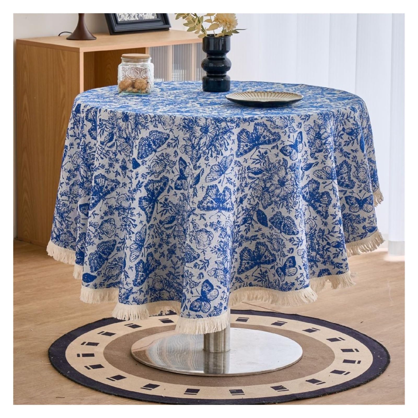 DYYEUAVT Jacquard Butterfly Round Thick Tablecloth